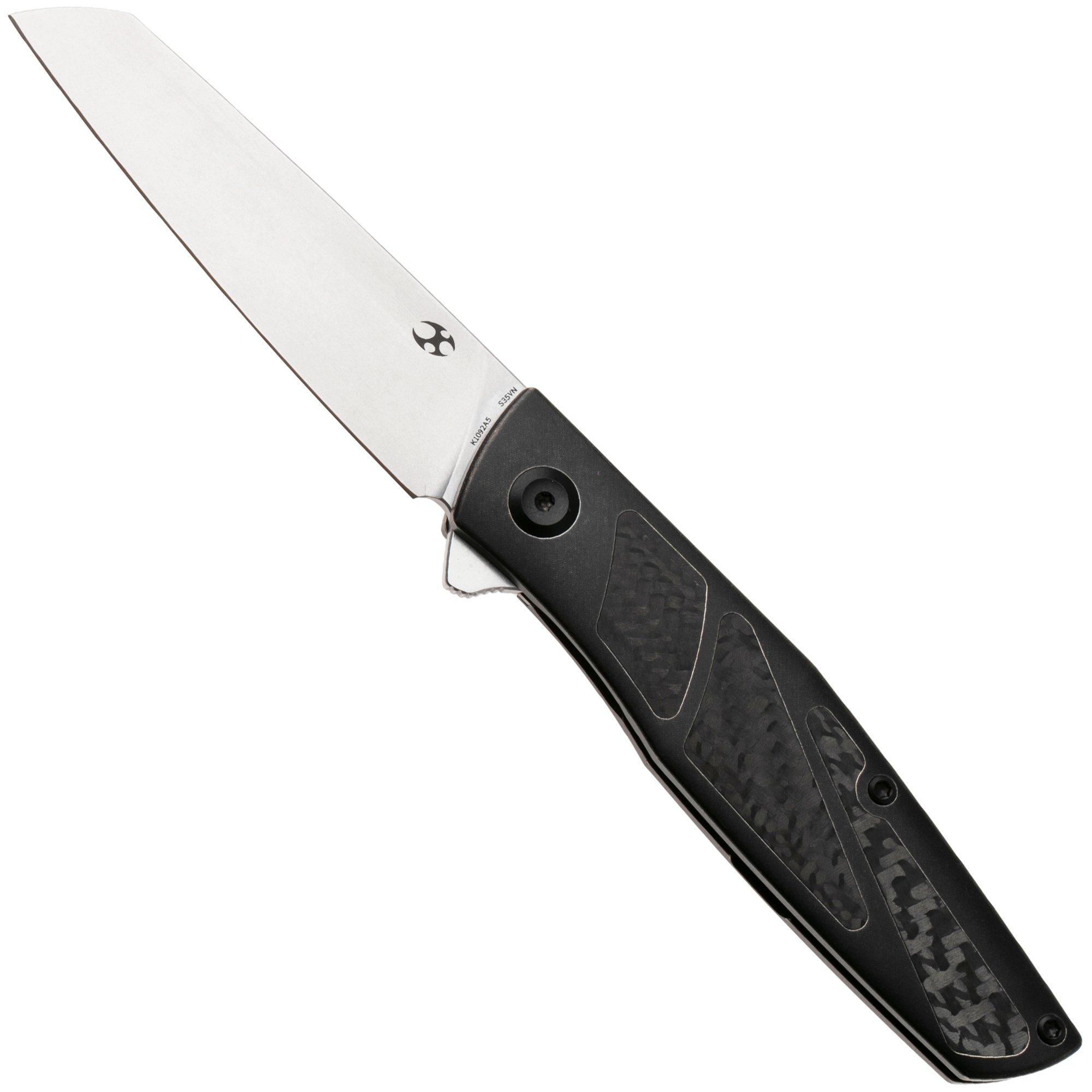 Kansept Cru K1092A5, Stonewashed CPM S35VN, Blackwashed Titanium, Black Carbon Fiber zakmes, Villella Knives design