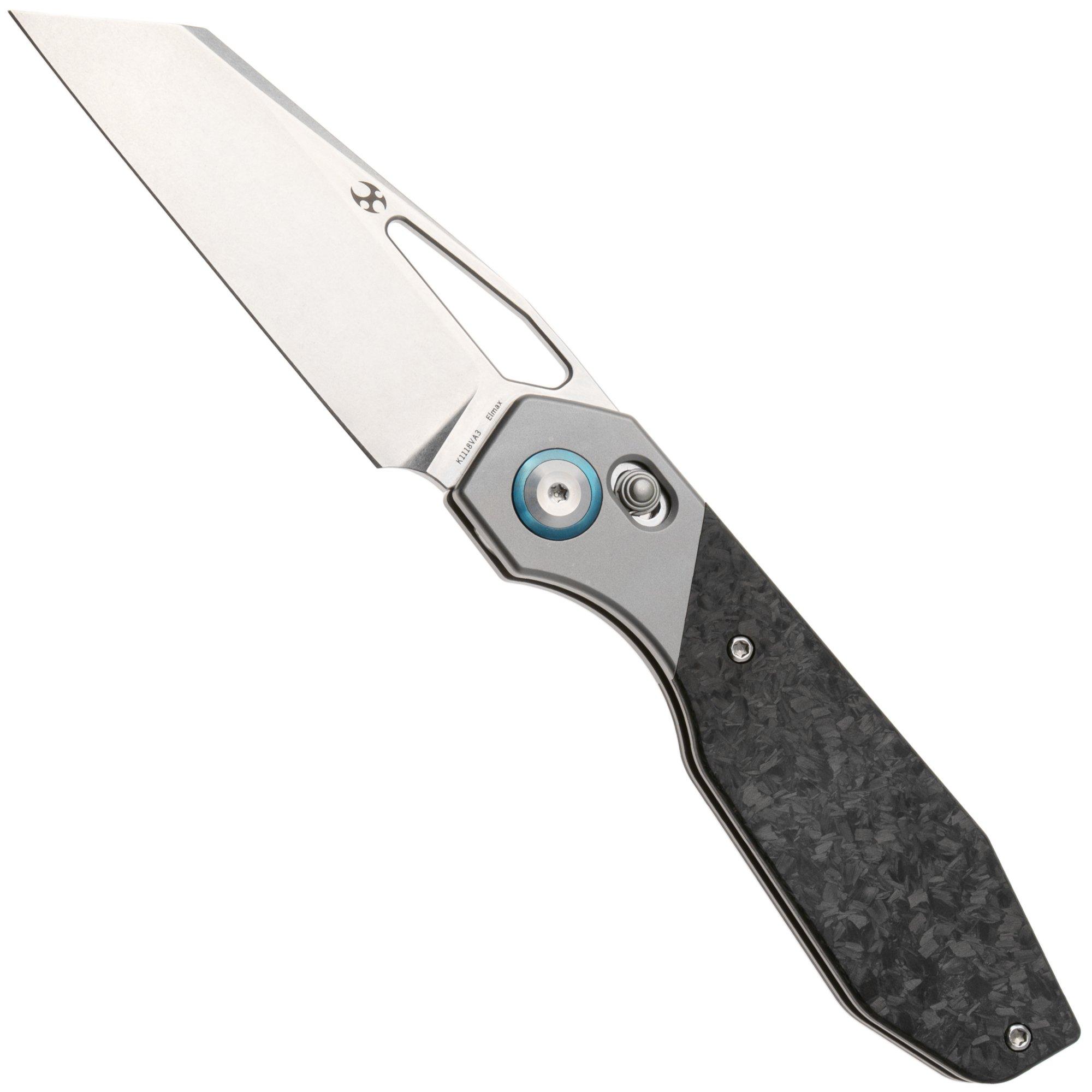 Nóż składany Kansept QTRO K1118VA3 Stonewashed Elmax, Beadblasted Titanium, Copper Carbon Fiber Inlay, projekt Luft Concepts