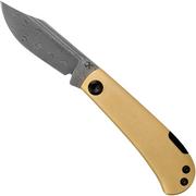 Kansept Wedge K2026BB1 Damascus, Brass pocket knife, Nick Swan design
