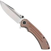 Kansept Pretatout T1032A3 Stonewashed 154CM, Brown Micarta navaja, diseño Kmaxrom