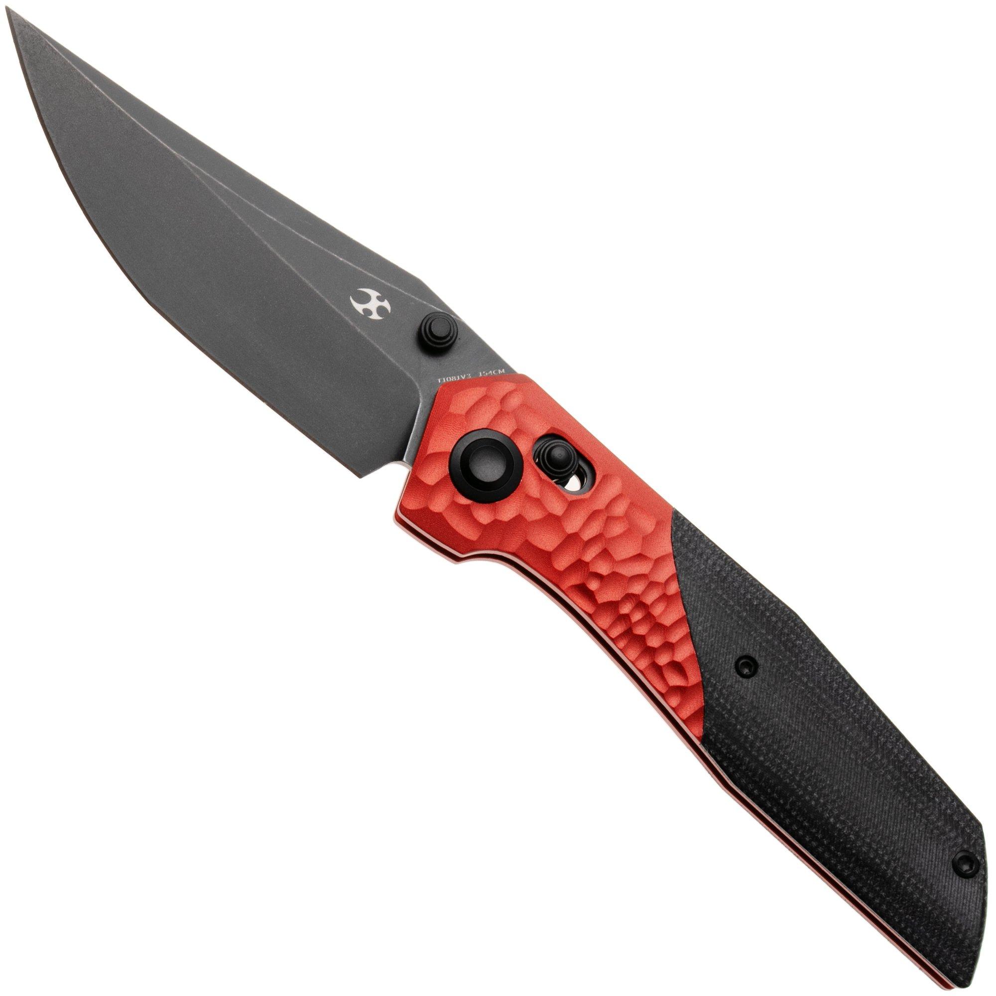 Kansept Deadite T1081V3 Blackwashed 154CM, Red Aluminum Black Micarta, zakmes, Tuffknives design