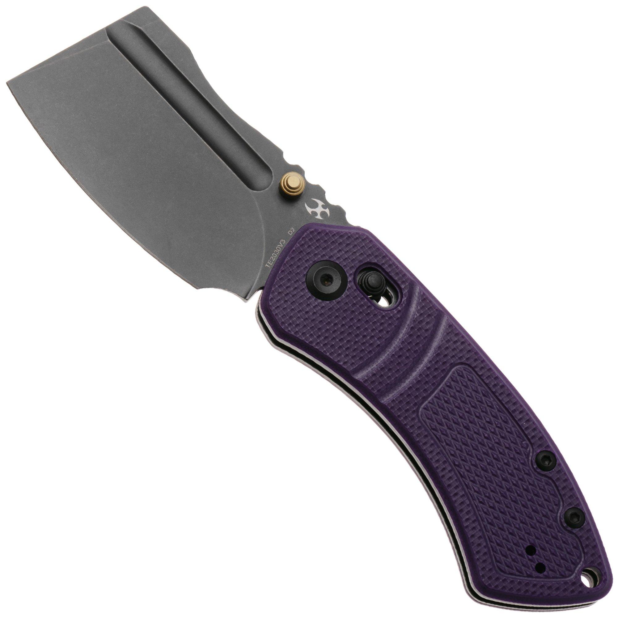 Kansept Korvid V TE2030V3, Blackwashed D2, Diamond Pattern Purple G10 zakmes, Justin Koch design