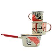 Knivesandtools Enamel Set E-SET-01, Mugs 8 cm, 10 cm & Saucepan 14 cm, enamel crockery