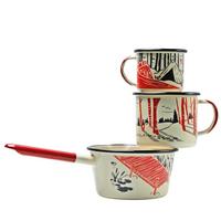 Image for Knivesandtools Enamel Set E-SET-01, Mugs 8 cm, 10 cm & Saucepan 14 cm, enamel crockery