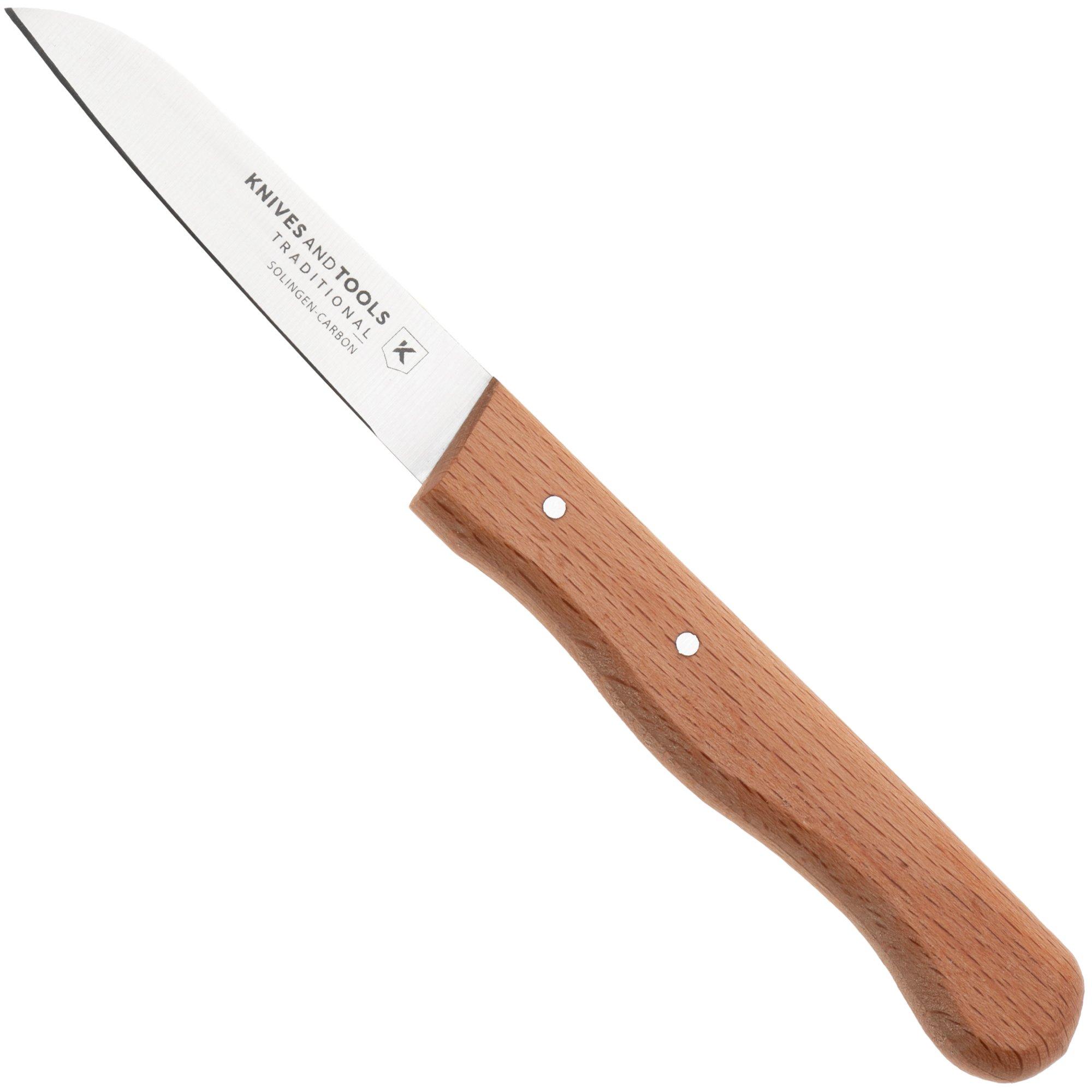Knivesandtools Traditional Paring Knife, koolstofstaal, beukenhout, schilmes