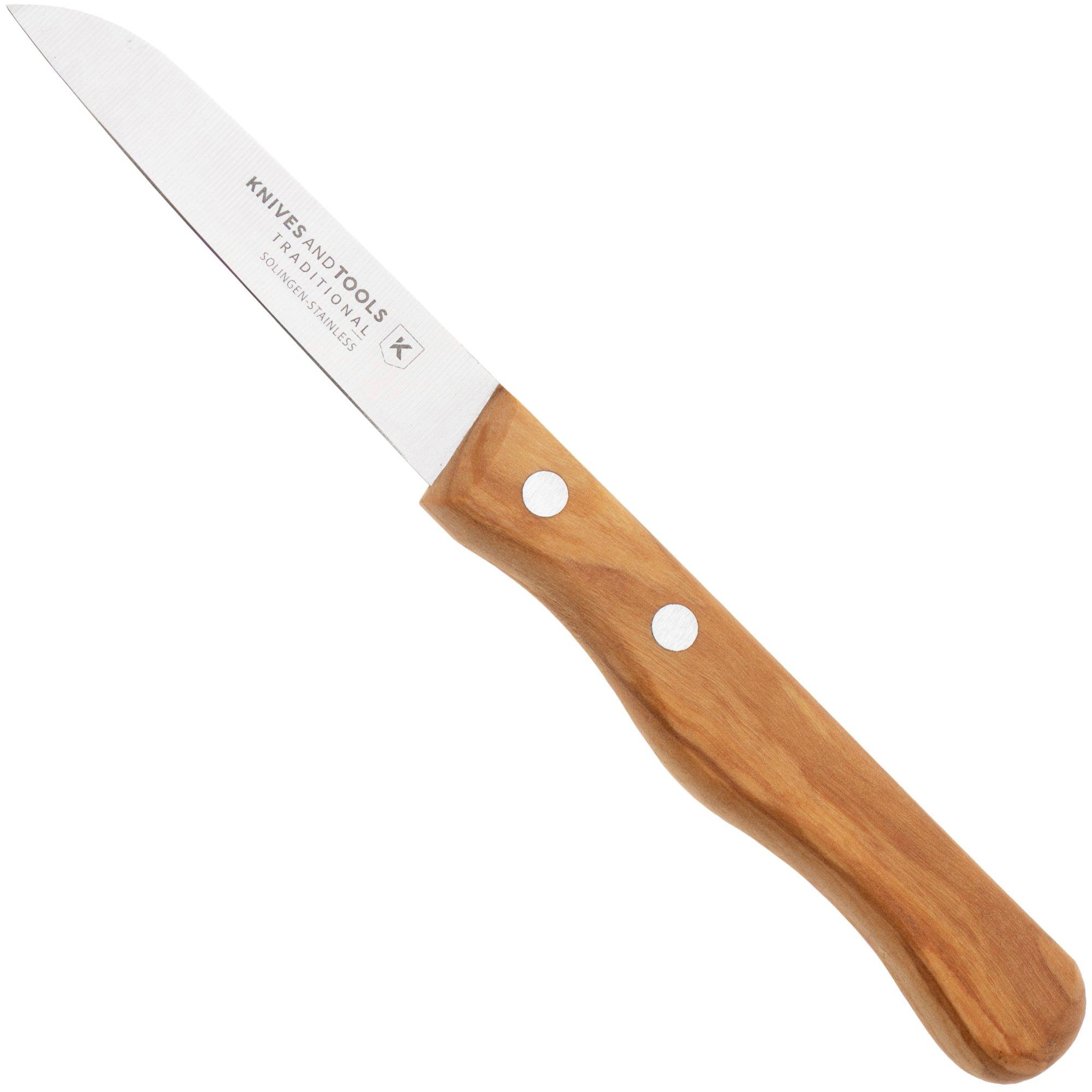 Knivesandtools Traditional Paring Knife, roestvast staal, olijfhout, schilmes