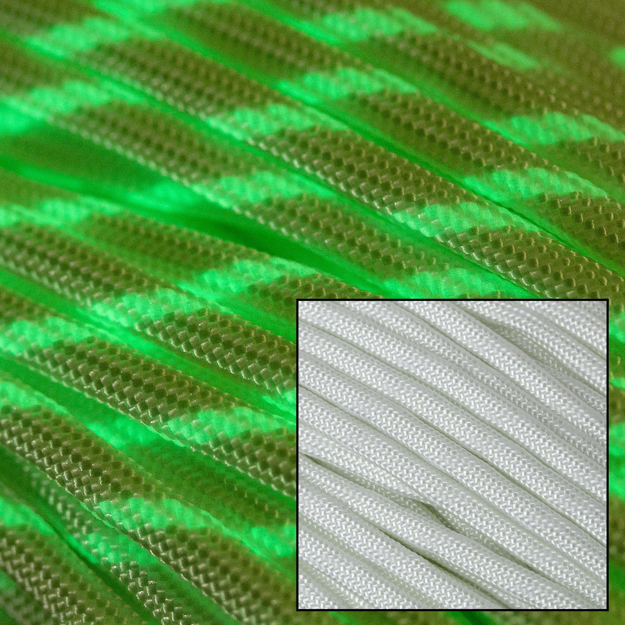 Knivesandtools 550 paracord type III, kleur: white w/ glow in the dark, 100 ft (30,48 m)