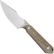 Kizer Harpoon Mini 1040S7, Satin AEB-L, Brown Micarta, fixed knife, Maverick Customs design