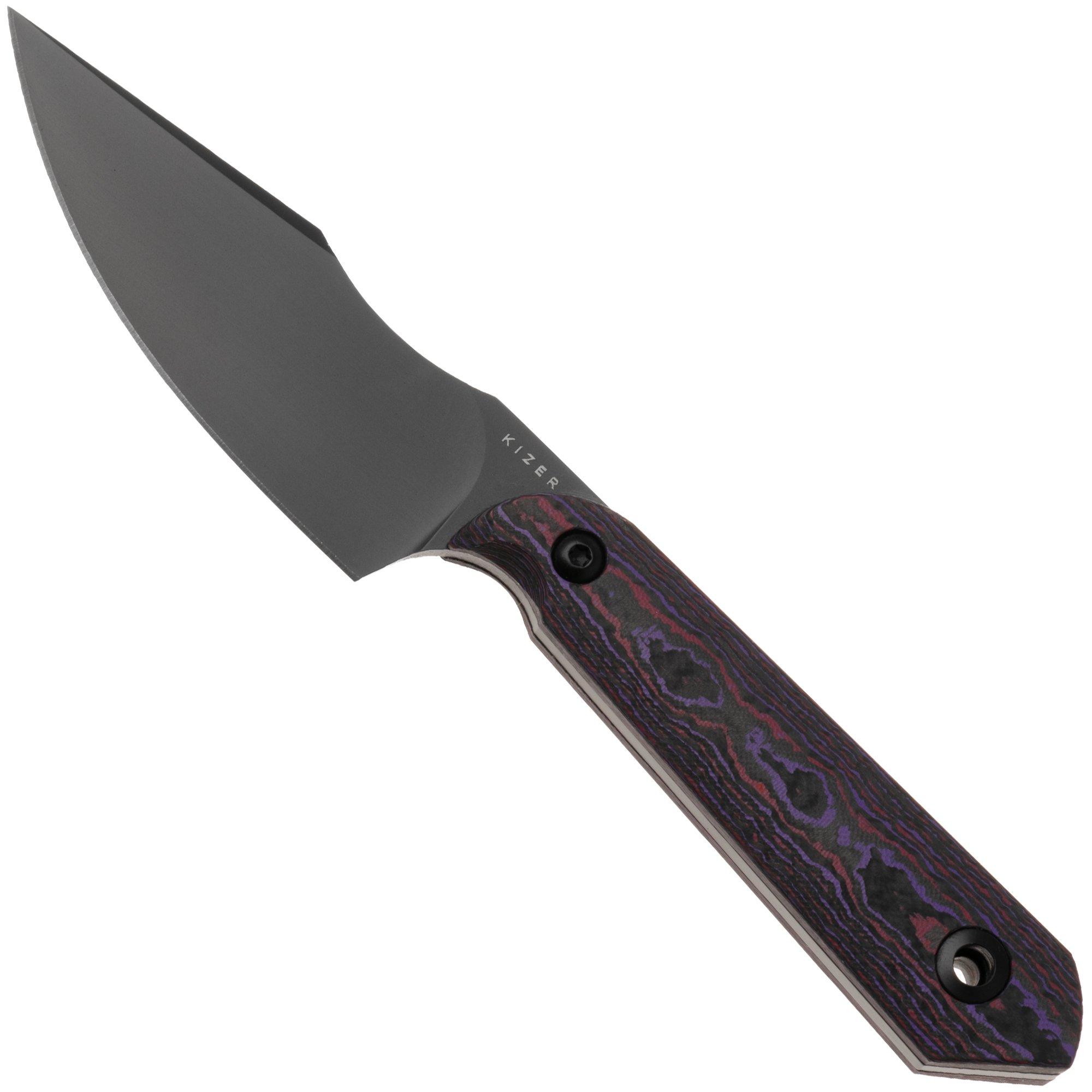 Kizer Harpoon Mini 1040S9, Black CPM S45VN, Red/Purple/Black Fat Carbon, Fahrtenmesser, Maverick Customs Design