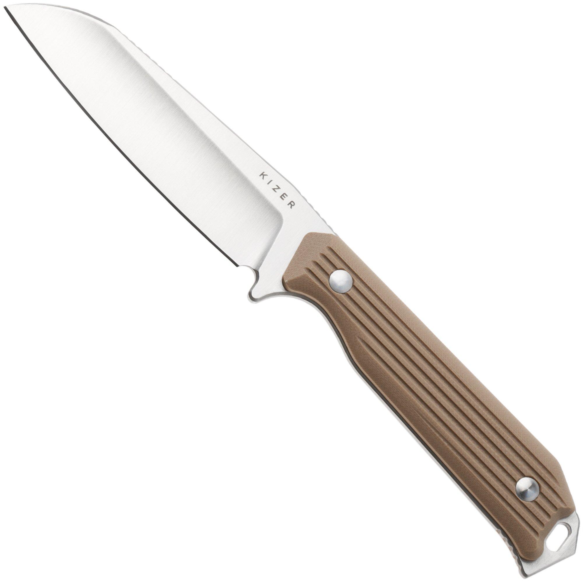 Kizer Begleiter Fix 1045MS2, Satin AEB-L, Tan G10 Fahrtenmesser, Azo Design