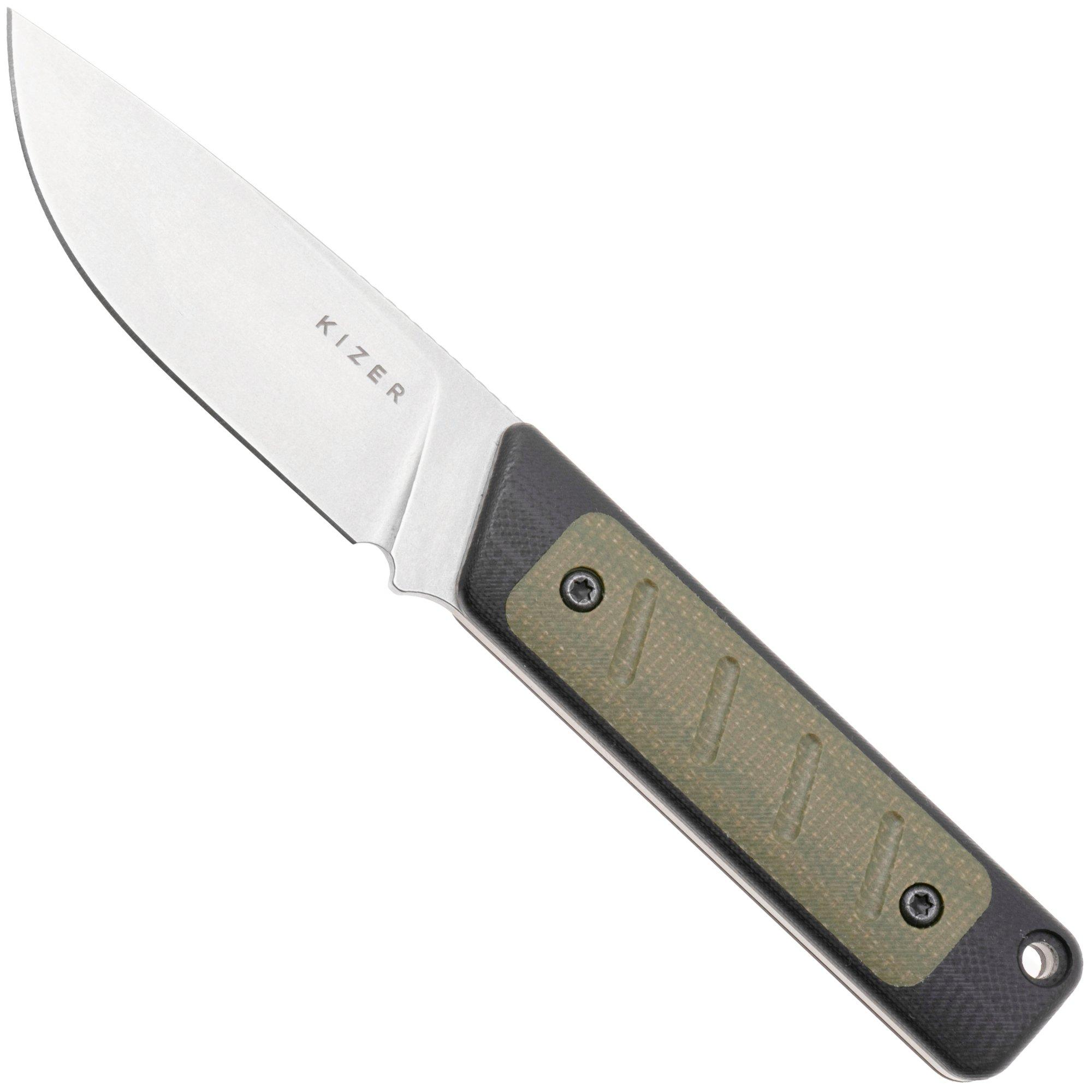 Kizer Smolt 1063A6 Satin 14C28N, Black G10 Green Micarta, Fahrtenmesser, Jonathan Styles Design