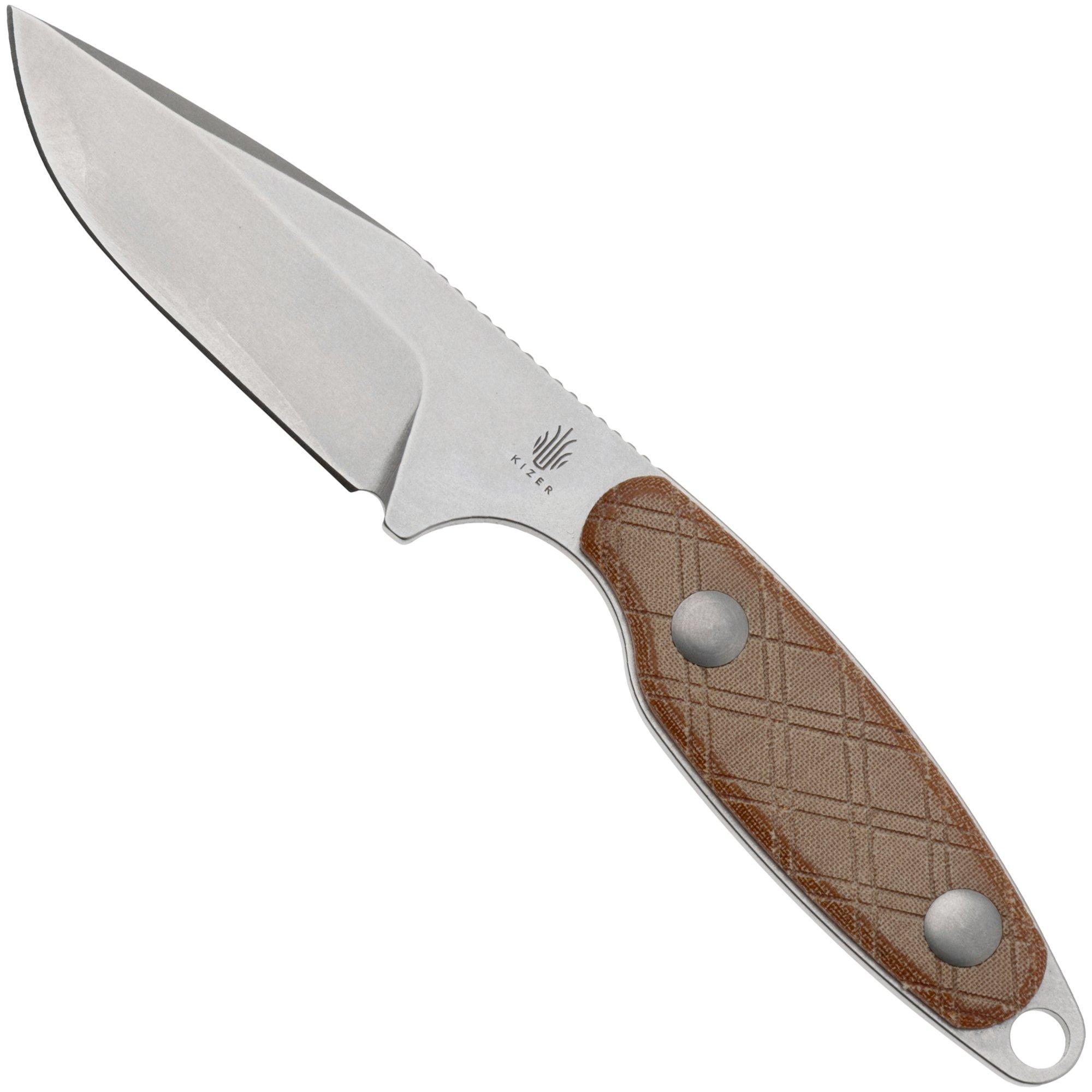 Nóż z głownią stałą Kizer Vanguard Muskrat KZ1064C1 Stonewash 154CM, Natural Micarta, projekt Derek Sharon
