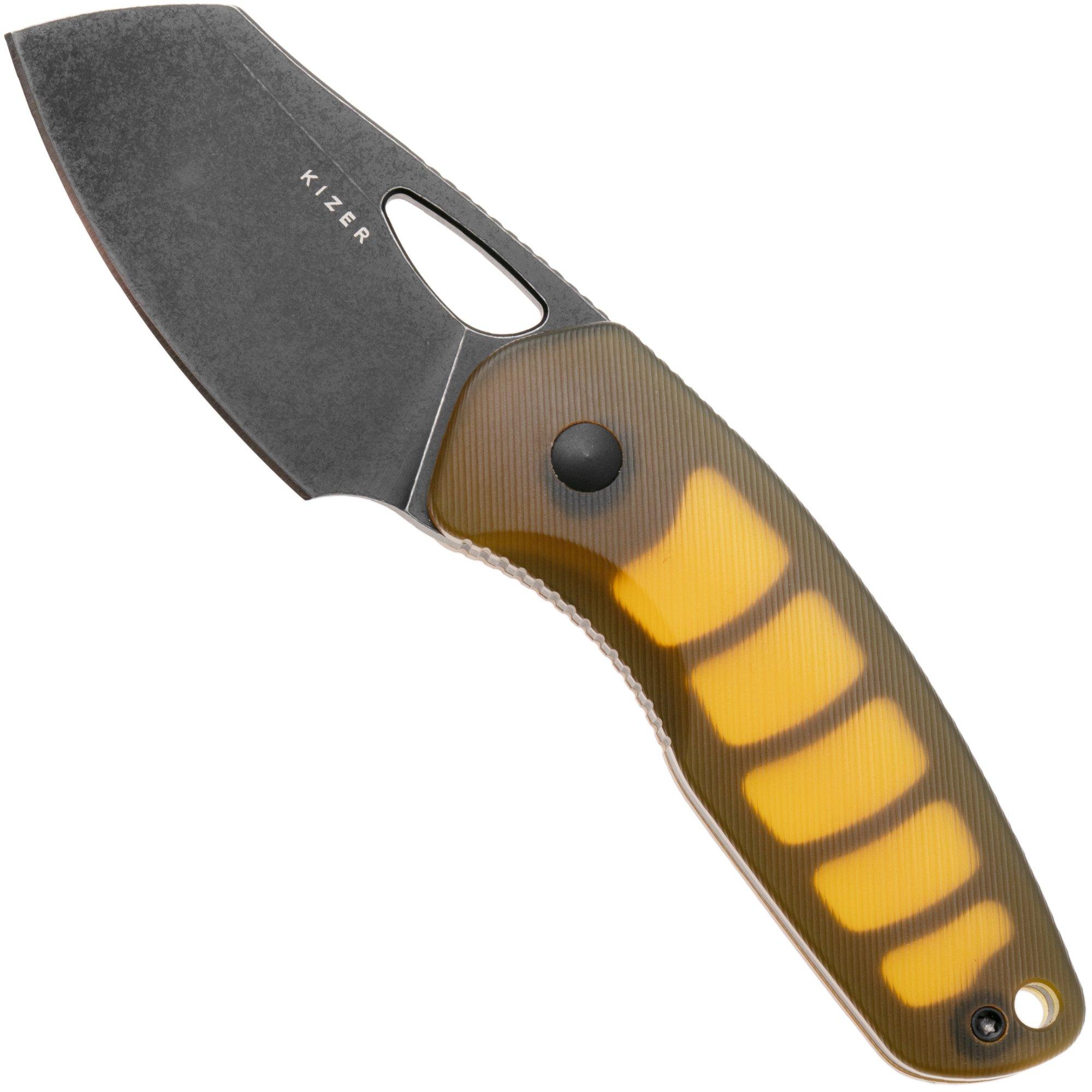 Kizer Hornet 1074A1 Blackwashed 14C28N, Yellow PEI, vaststaand mes, Evgeniy Bulychev design