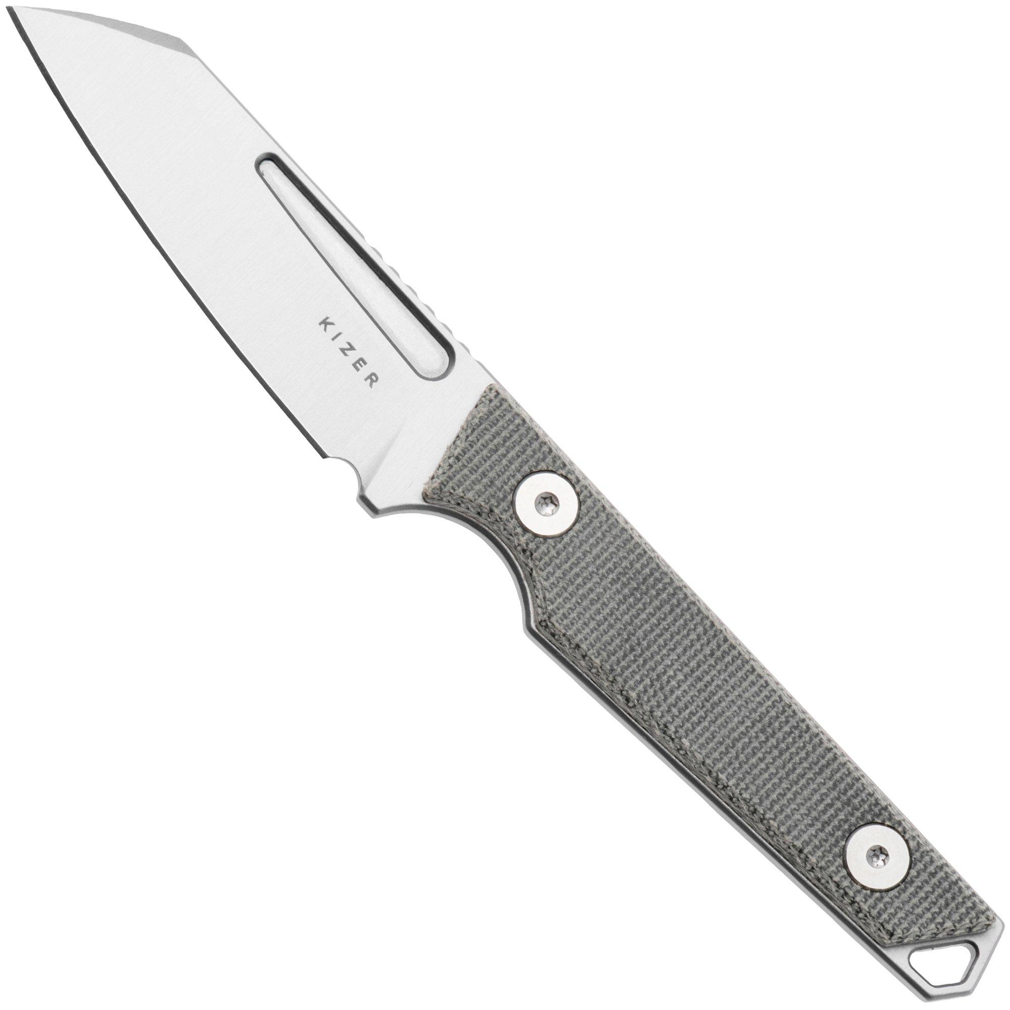 Kizer Vanguard Phasmids 1079A3 Satin AEB-L, Gray Micarta, fixed knife, Johan Jordaan design