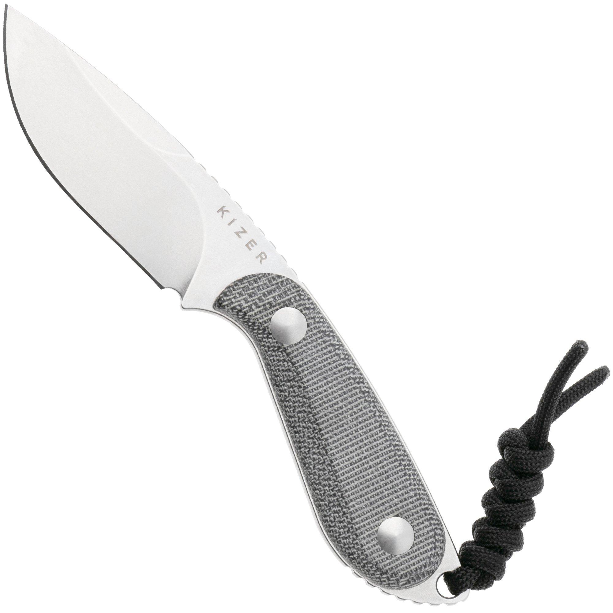 Nóż z głownią stałą Kizer Buddy 1081A8 Stonewashed 14C28N, Black Micarta, projekt Maksim Epifantsev