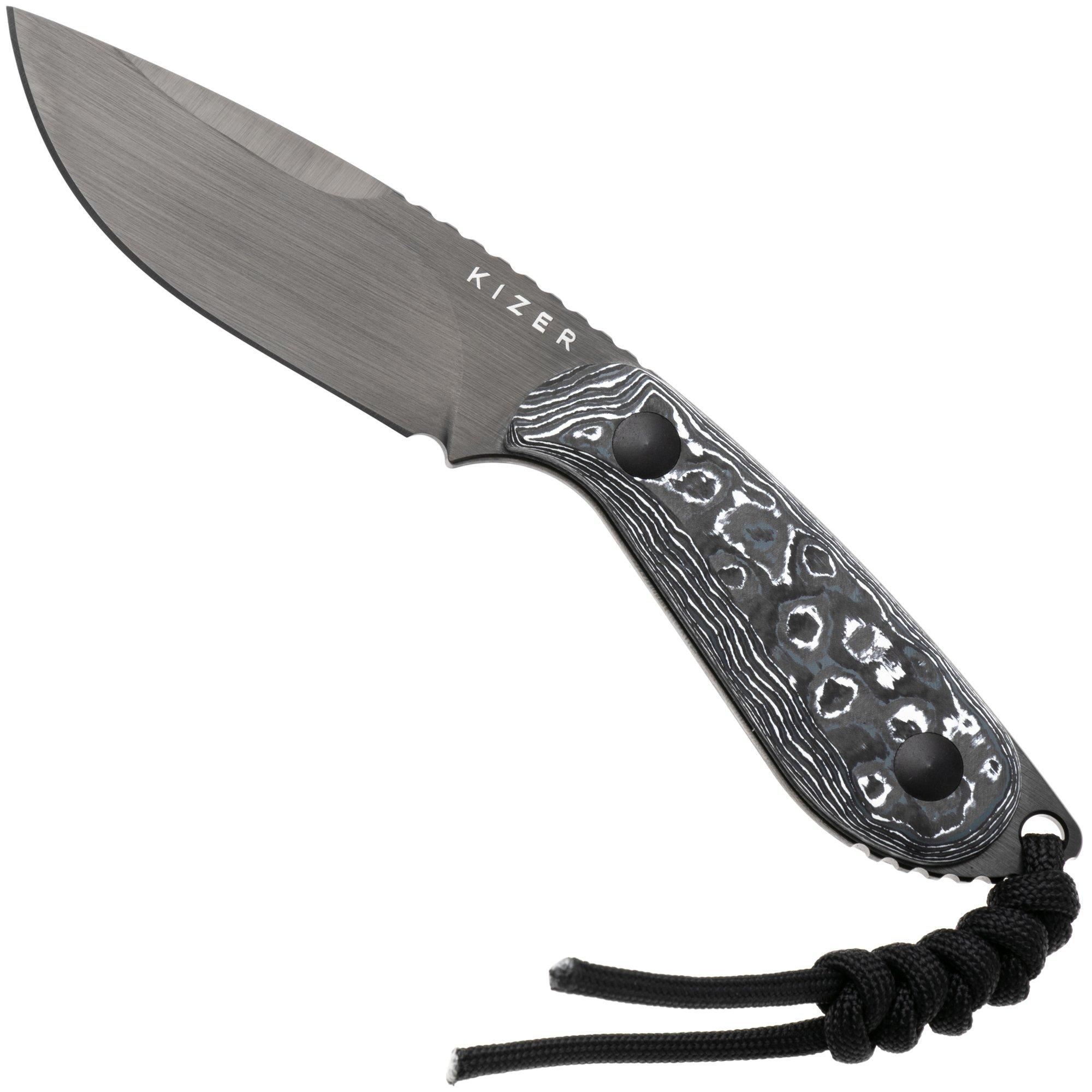 Kizer Buddy 1081A9, Satin Brushed DLC M390, Fat Carbon White Storm, vaststaand mes, Maksim Epifantsev design