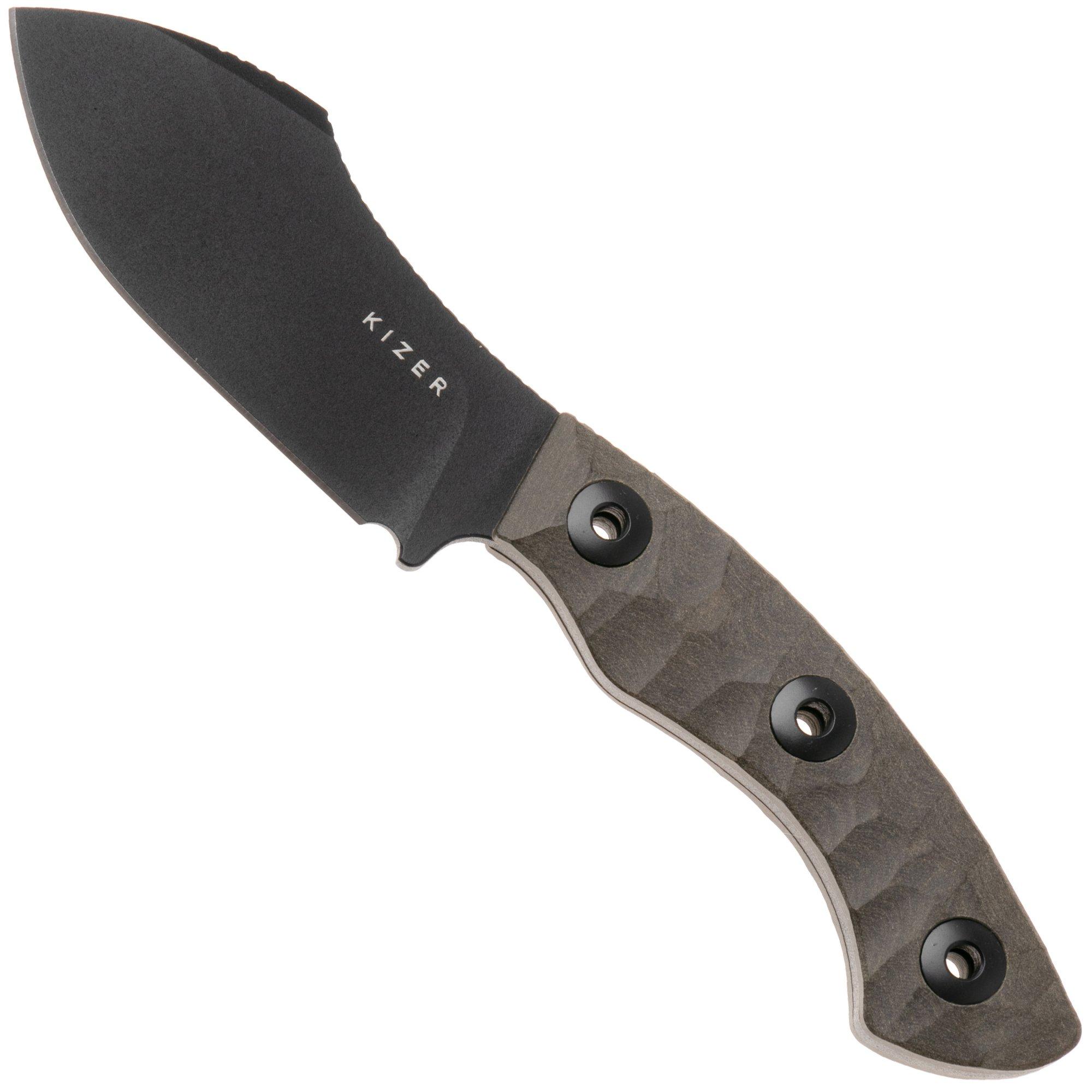 Kizer Vanguard Rook 1090A1 Black 10V, Chocolate Glacier Richlite, vaststaand mes, Vincent Rizzo design
