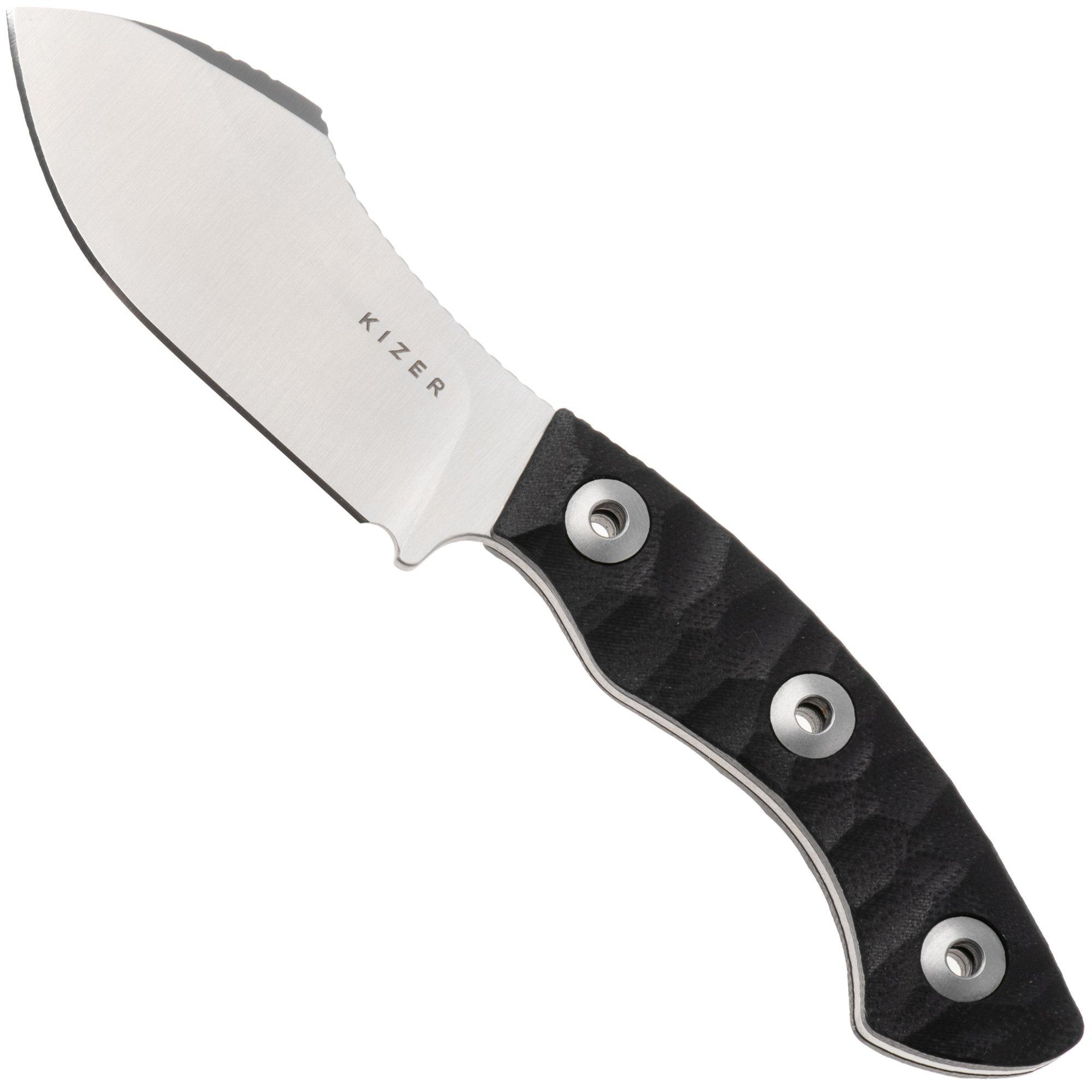Kizer Vanguard Rook 1090A3 Satin AEB-L, Black G10, vaststaand mes, Vincent Rizzo design