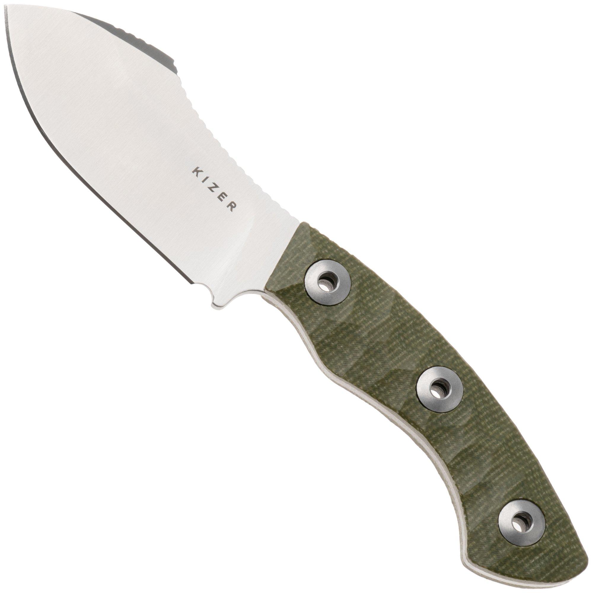 Kizer Vanguard Rook 1090A4 Satin AEB-L, Green Micarta, vaststaand mes, Vincent Rizzo design