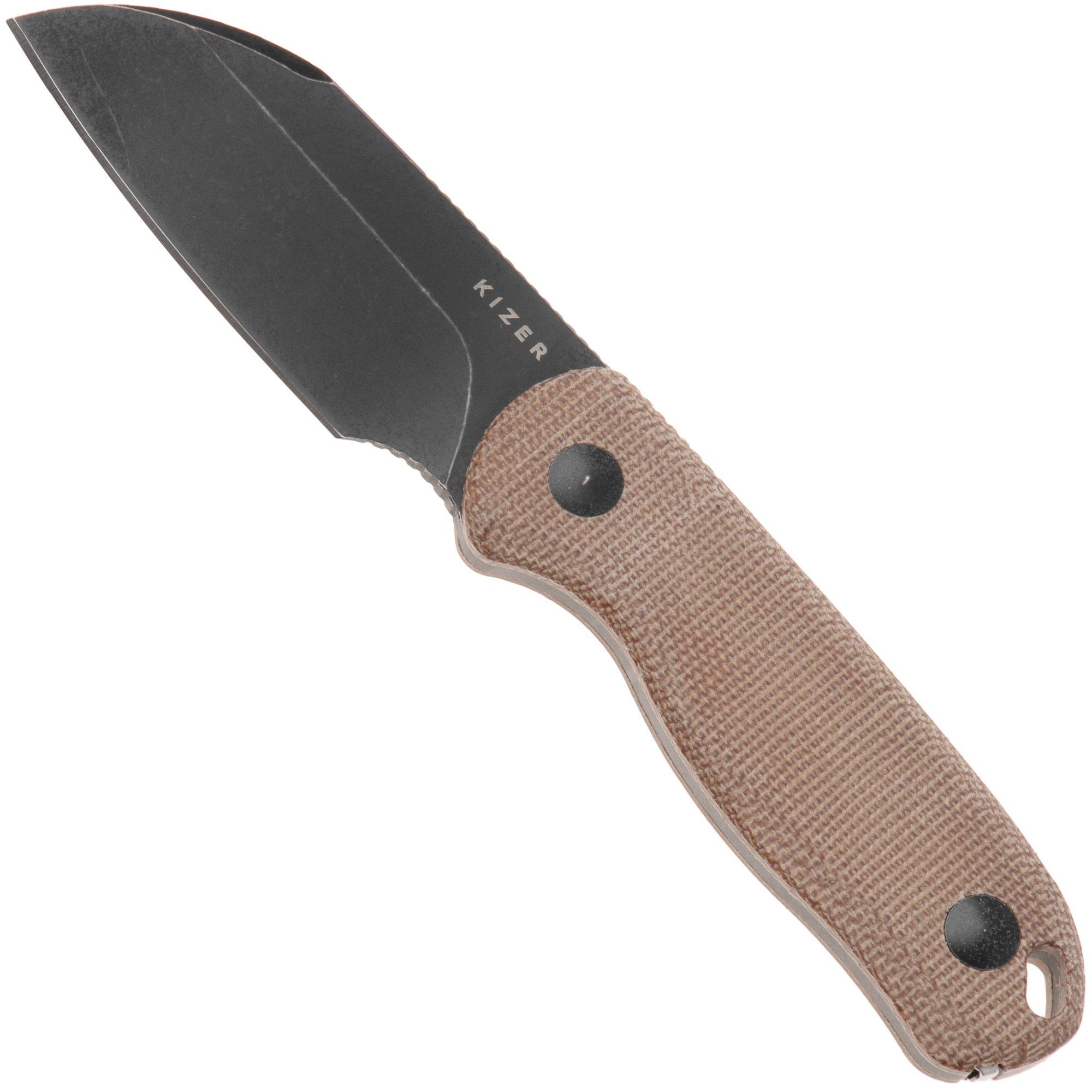 Kizer Vanguard Drop Bear Fix 1093A2 Sheepsfoot Blackwashed AEB-L, Norplex UltreX Micarta, fixed knife, Azo design