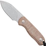Kizer Drop Bear 1094A1 Gray Stonewash 14C28N, Burlap Micarta, vaststaand mes
