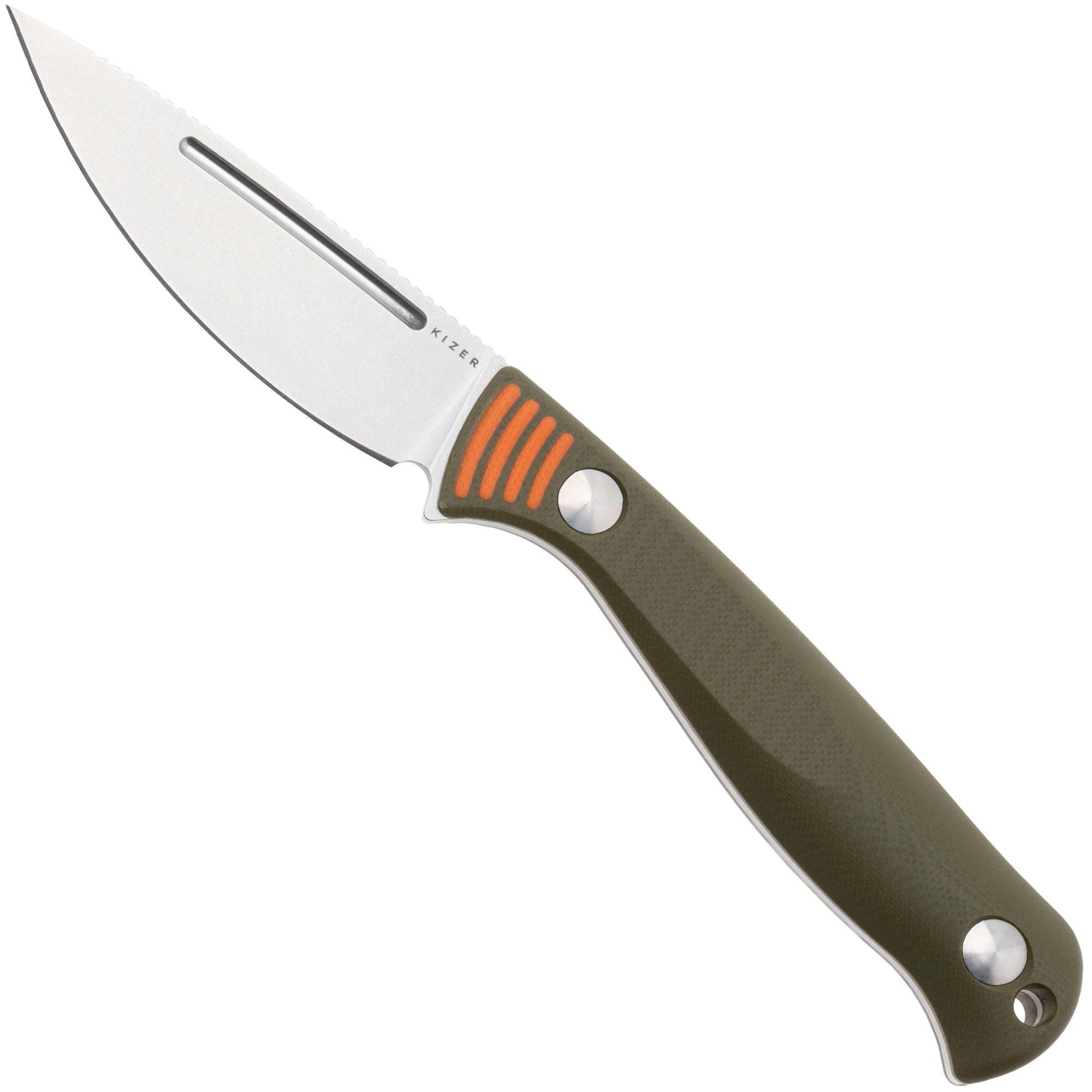 Kizer Vanguard Evenki 1, 1097A1 Stonewashed AEB-L, Green G10, couteau fixe, Azo design