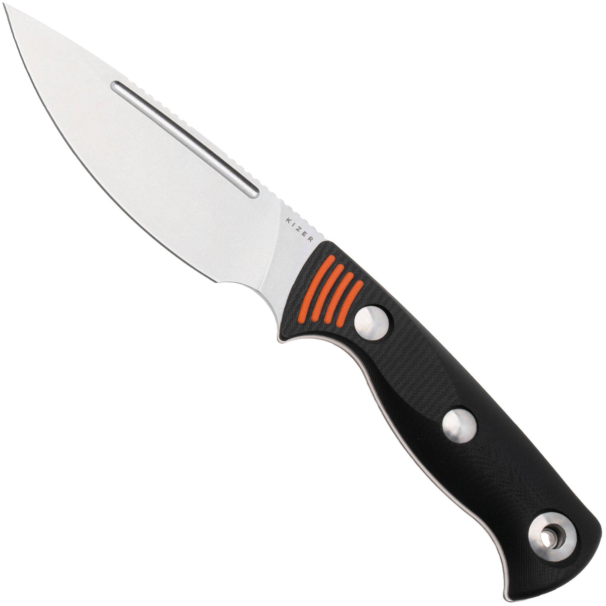 Kizer Vanguard Evenki 3, 1099A1 Stonewashed AEB-L, Black G10, couteau fixe, Azo design