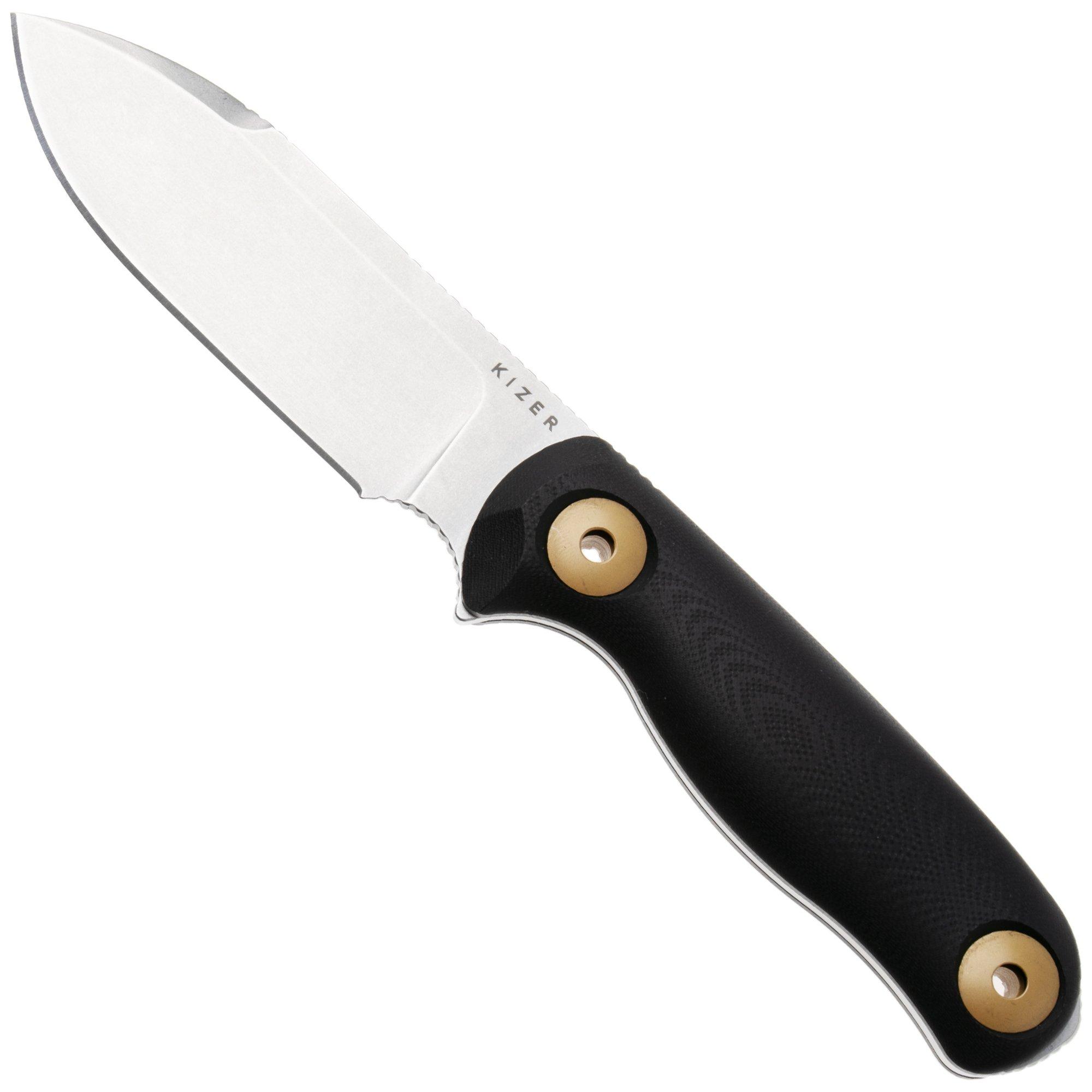 Kizer Drop Bear Fix 3, 1101A1, Satin Sandvik 14C28N, Black G10 Bushcraft Messer, Azo Design
