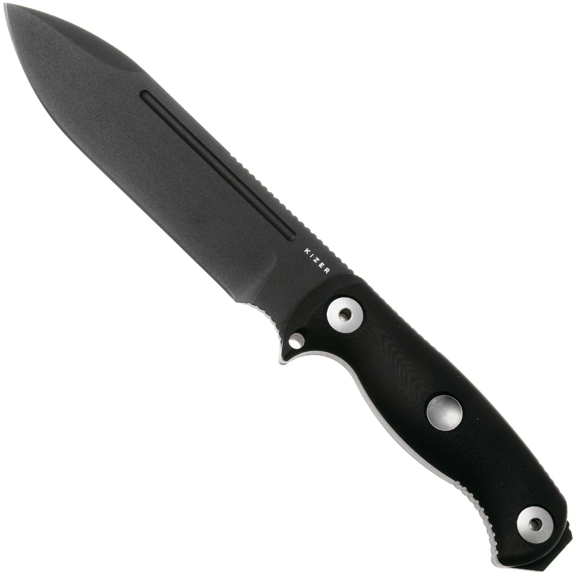 Kizer Drop Bear Fix 7, 1103A2, Black 1095 Carbon Steel, Black G10 survivalmes, Azo design