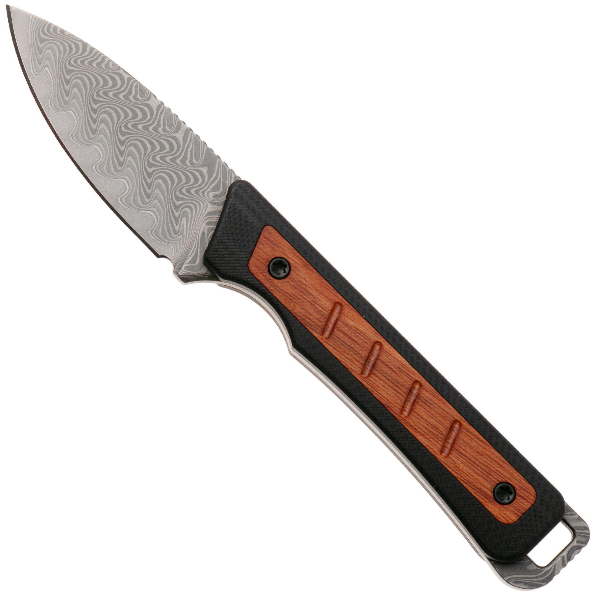 Kizer Whiskey Jack 1108A2 Acid-Washed Damascus, Black G10 & Mkuruti Wood, Fahrtenmesser, Jonathan Styles Design