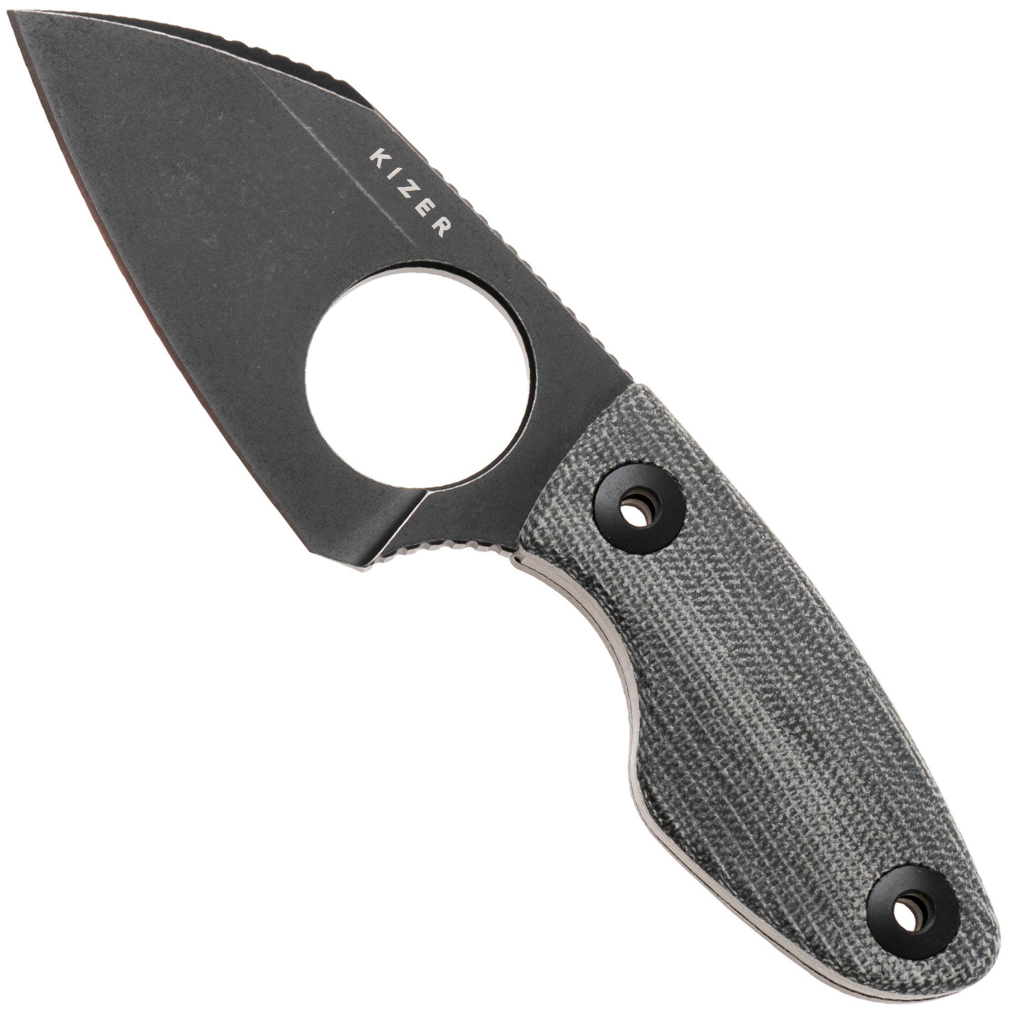 Kizer Nightjar 1114A1 Blackwashed AUS-10, Norplex UltreX Micarta, fixed knife, Vincent Rizzo design