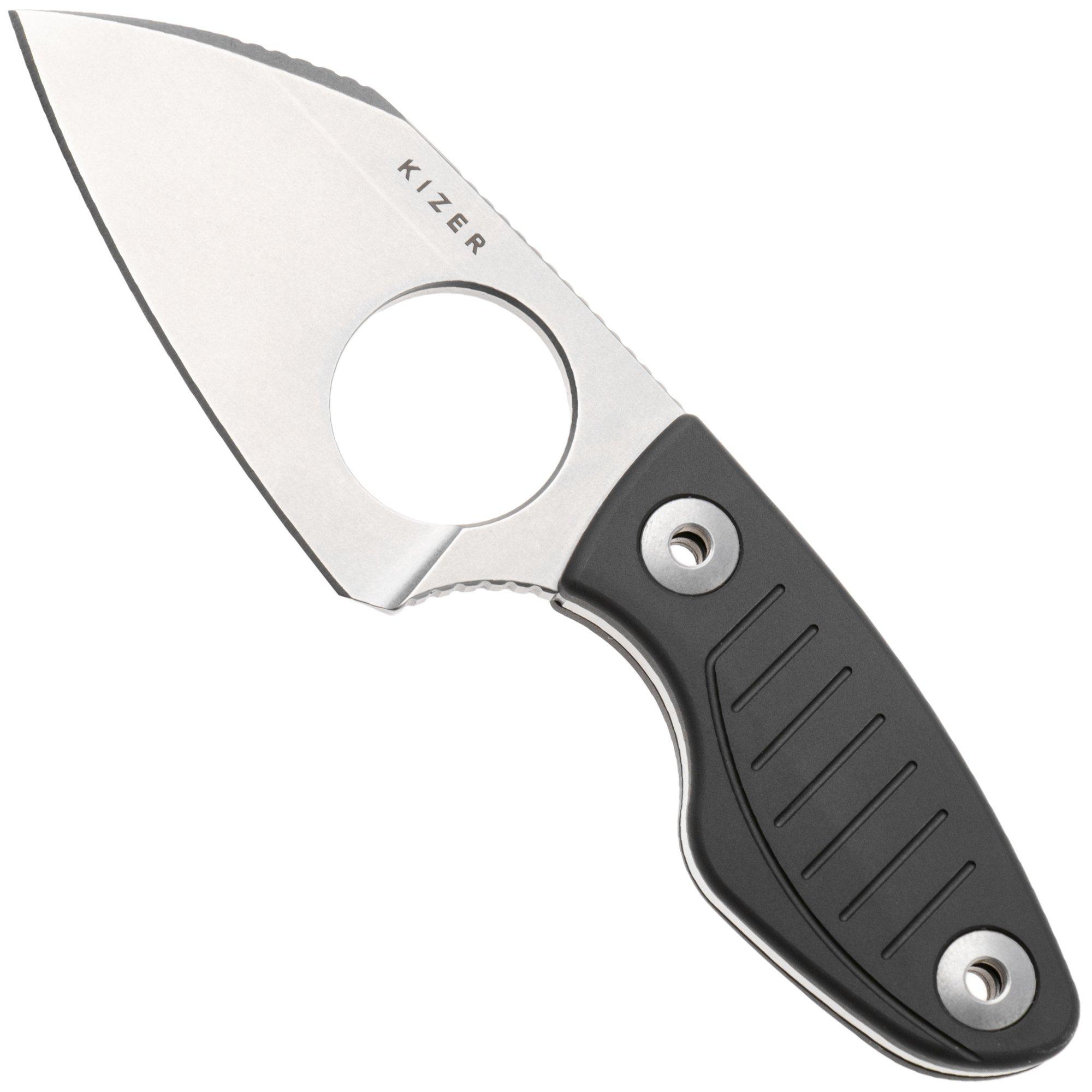 Kizer Nightjar 1114A2 Stonewashed AUS-10, Gray Aluminum, fixed knife, Vincent Rizzo design