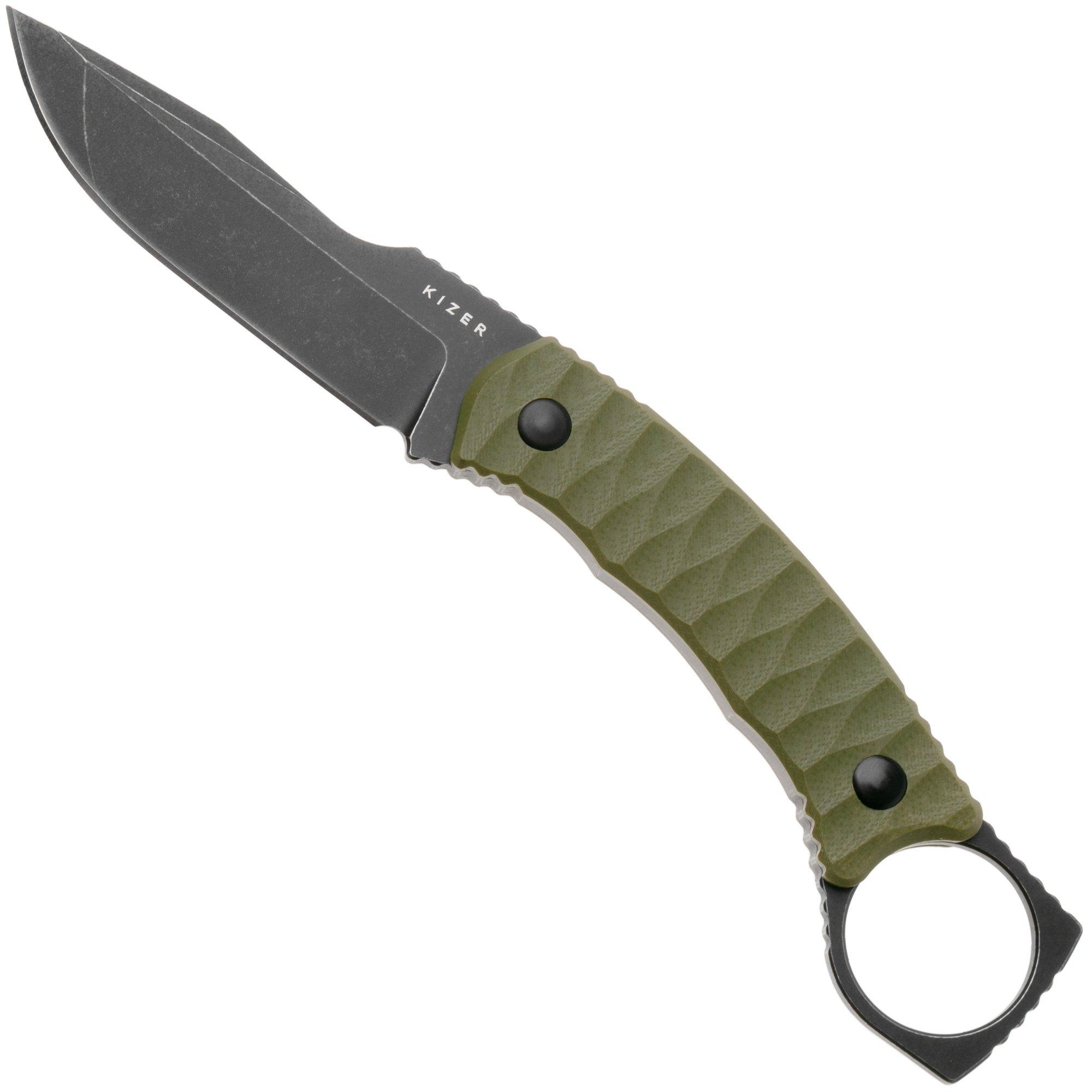 Kizer Billy Bones 1115A1 Blackwashed AEB-L, OD Green G10, fixed knife, Maksim Epifantsev design