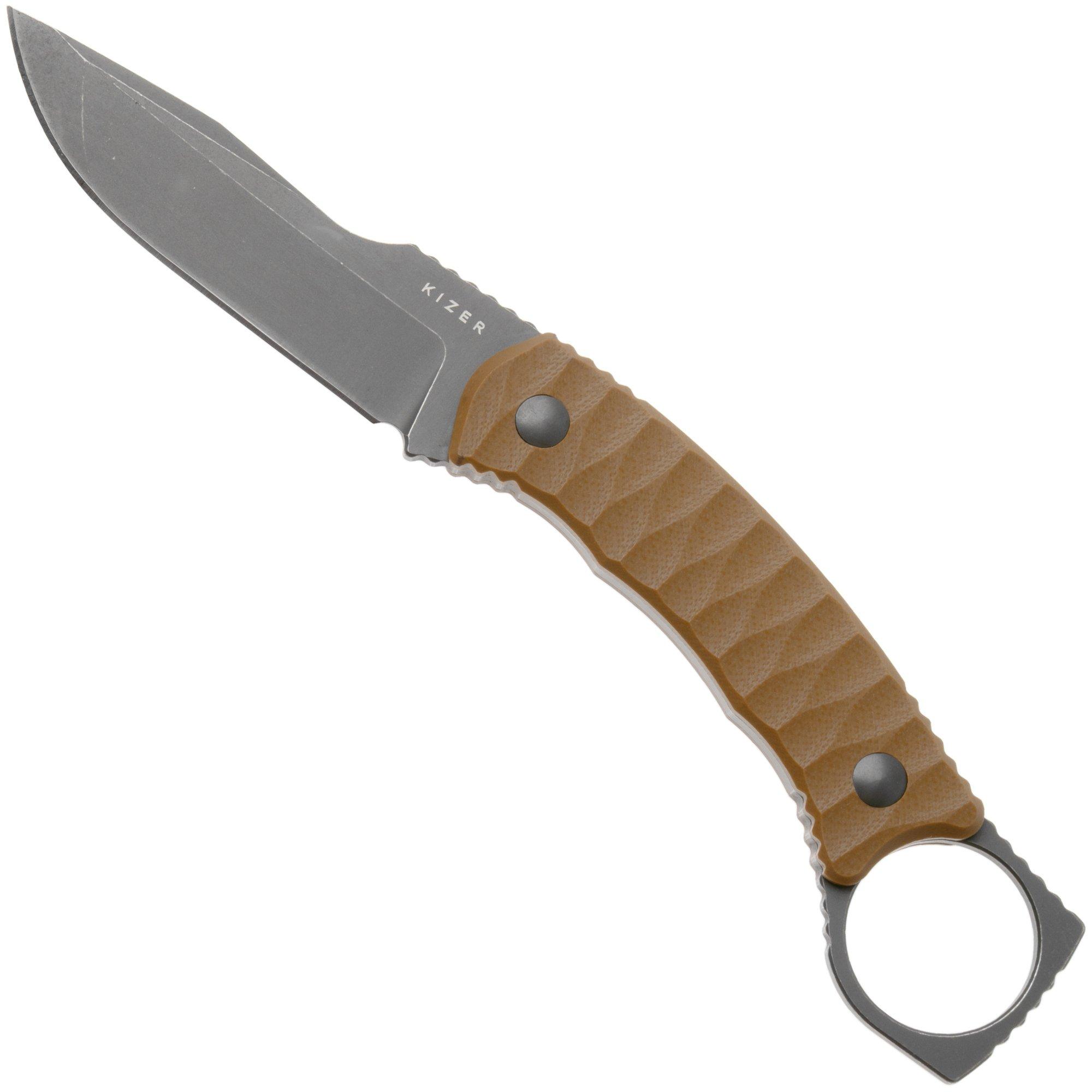 Kizer Billy Bones 1115A2 Graywashed AEB-L, Tan G10, coltello fisso, Maksim Epifantsev design