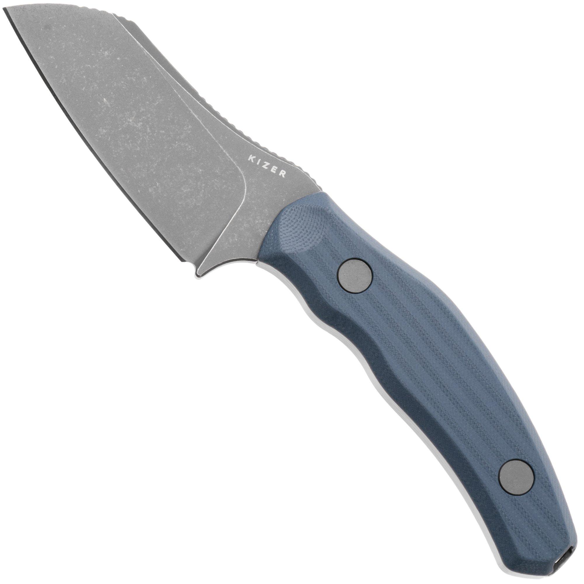 Kizer Bulldog Fix 1116A1 Graywashed 14C28N, Dark Blue G10, fixed knife, O.SHO design