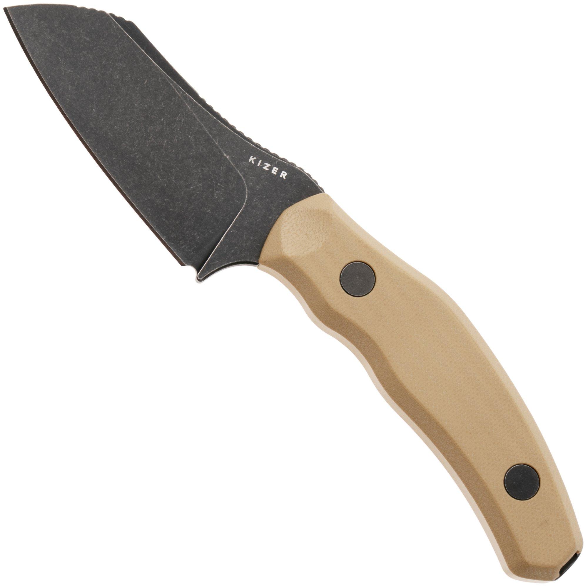 Kizer Bulldog Fix 1116A2 Blackwashed 14C28N, Brown G10, vaststaand mes, O.SHO design