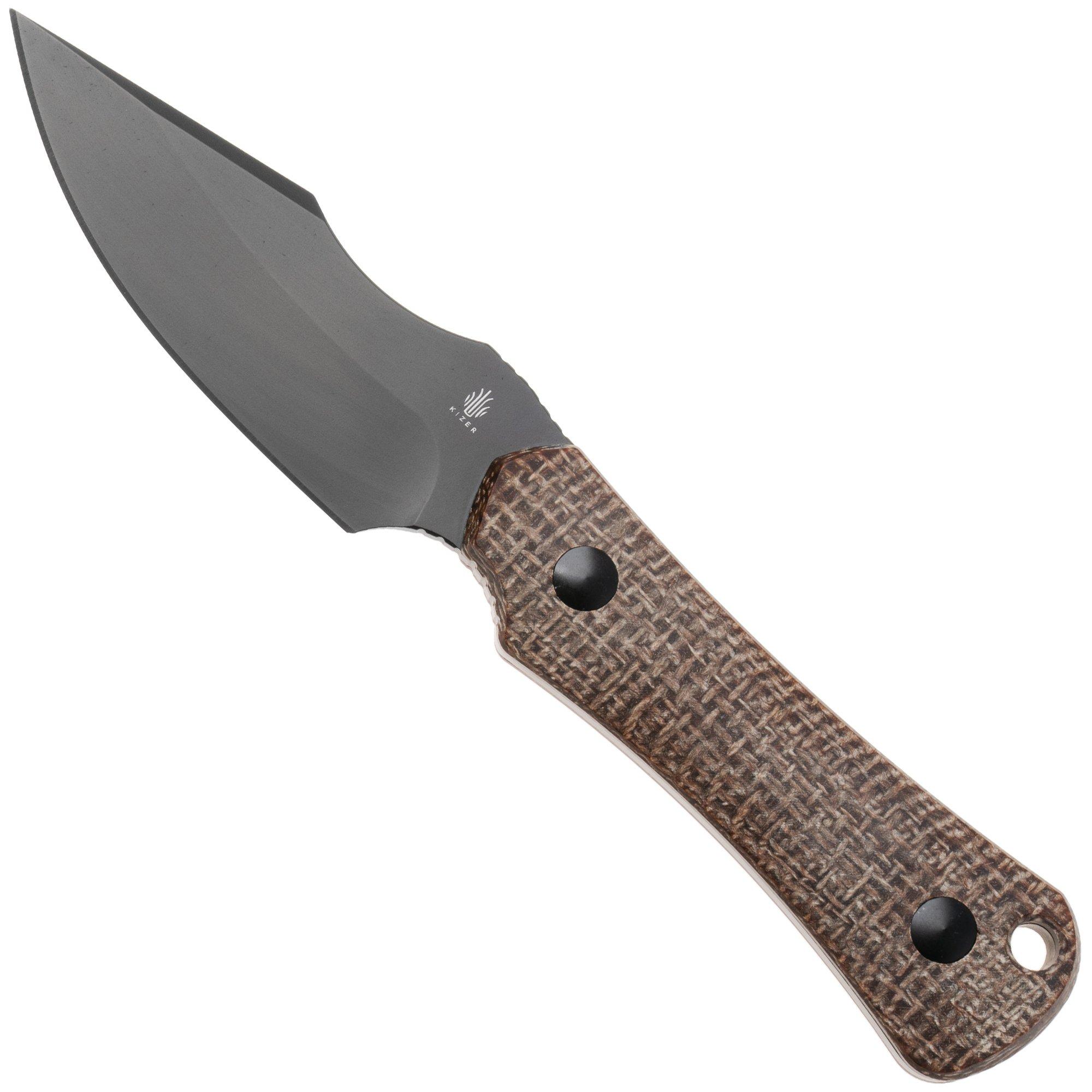 Kizer Bone 1122A1 Matte DLC 3V, Norplex Ultrex Micarta, vaststaand mes, Maverick Customs design