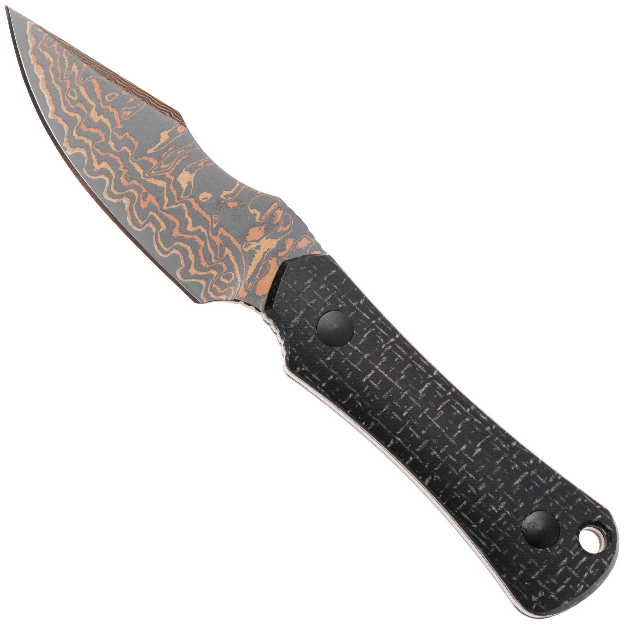 Kizer Bone 1122A2 Acid-Washed Copper Damascus, Black Micarta, cuchillo fijo, diseño de Maverick Customs
