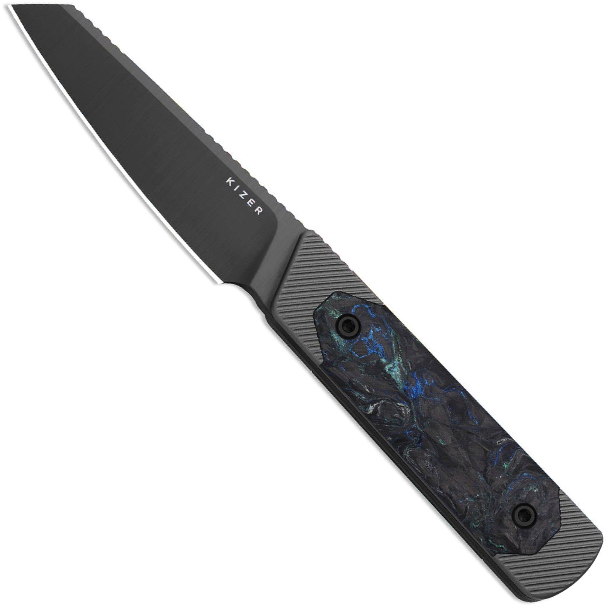 Kizer Hallow 1123A2 Gray PVD 10V, Aluminum & Carbon Fiber, coltello fisso, Michael Herrick design