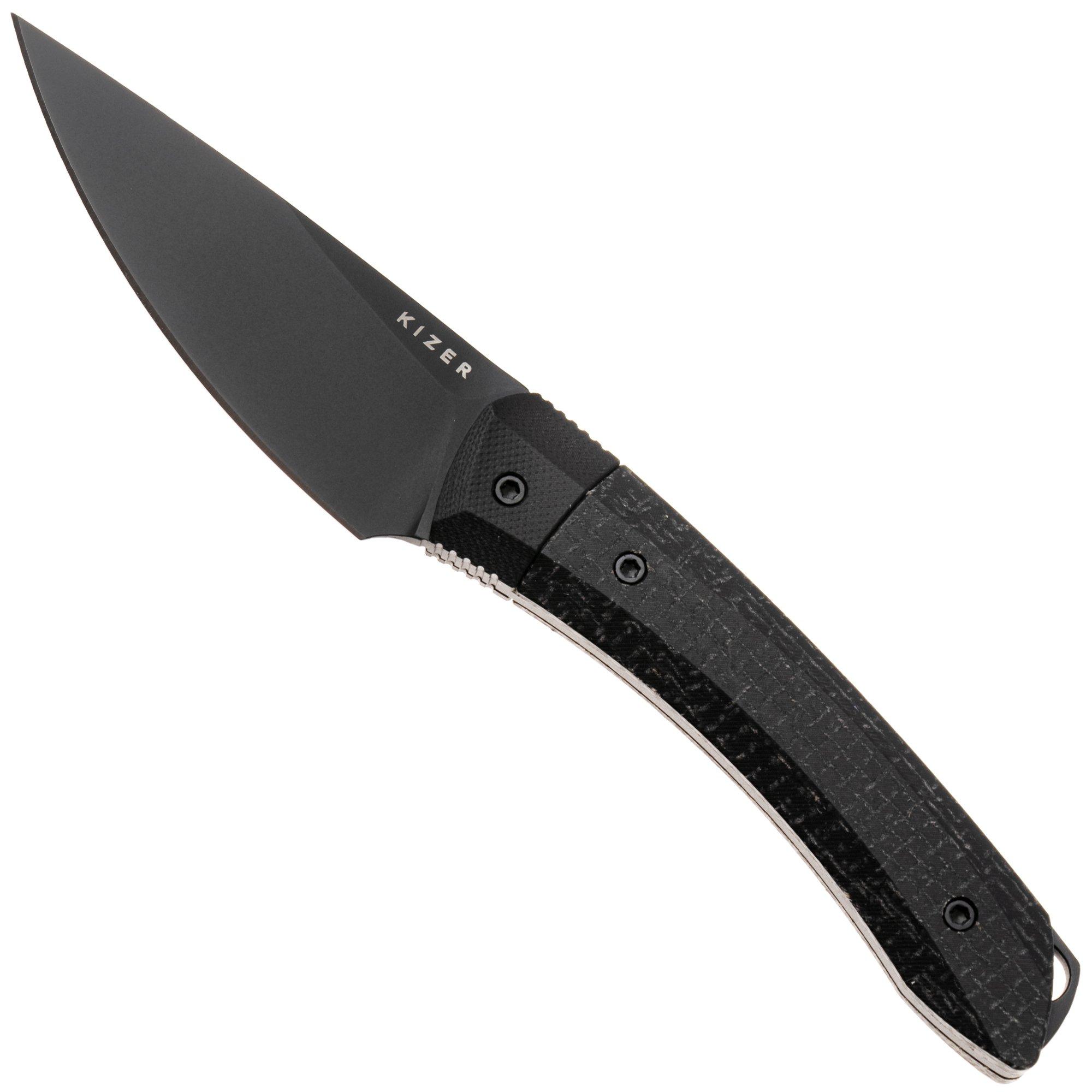 Kizer Momo Fix 3 1124A4 PVD AEB-L, Black Micarta & Black G10, fixed knife