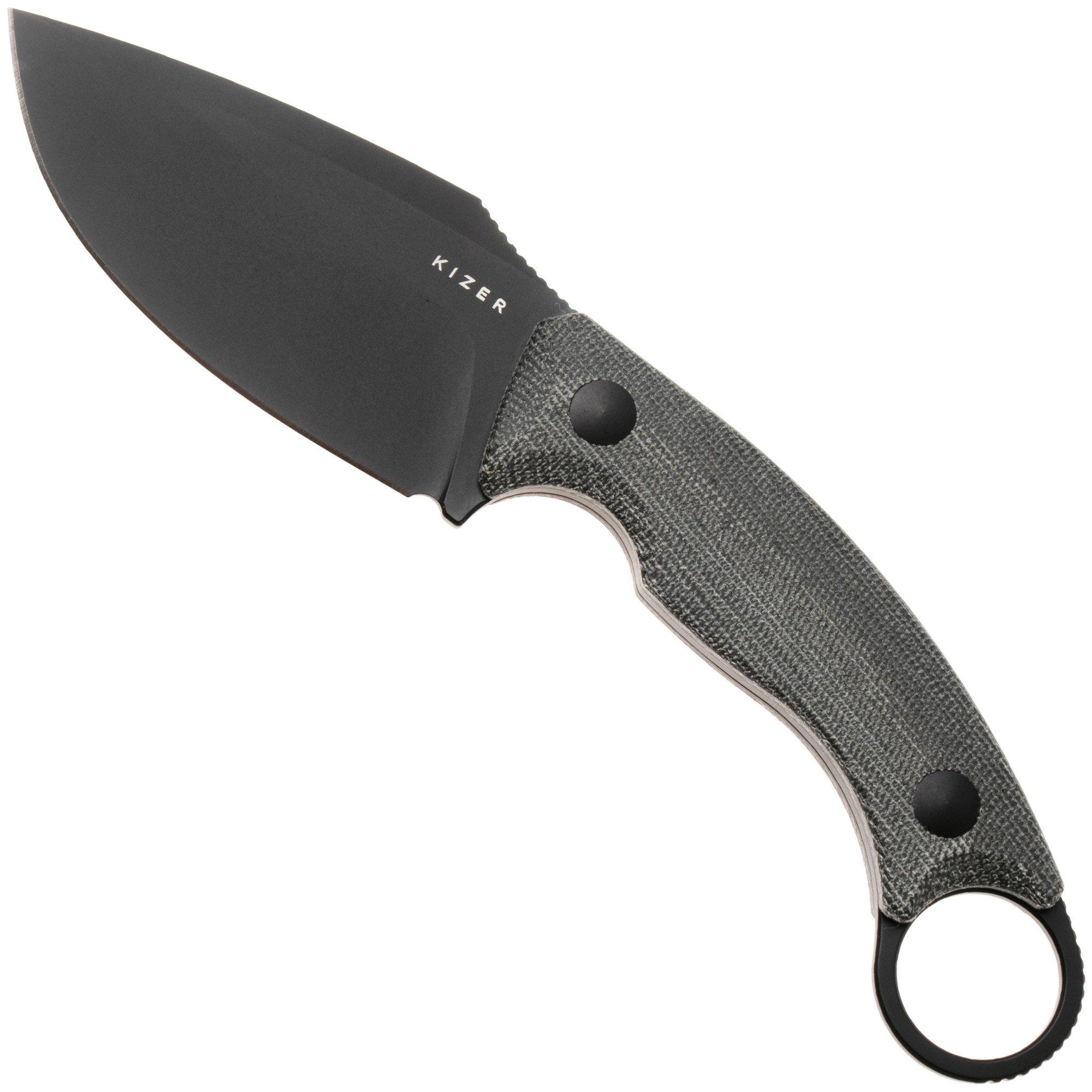 Kizer Cabox II, 1128A1, Black PVD AEB-L, Black Micarta couteau fixe, Jonathan Styles design