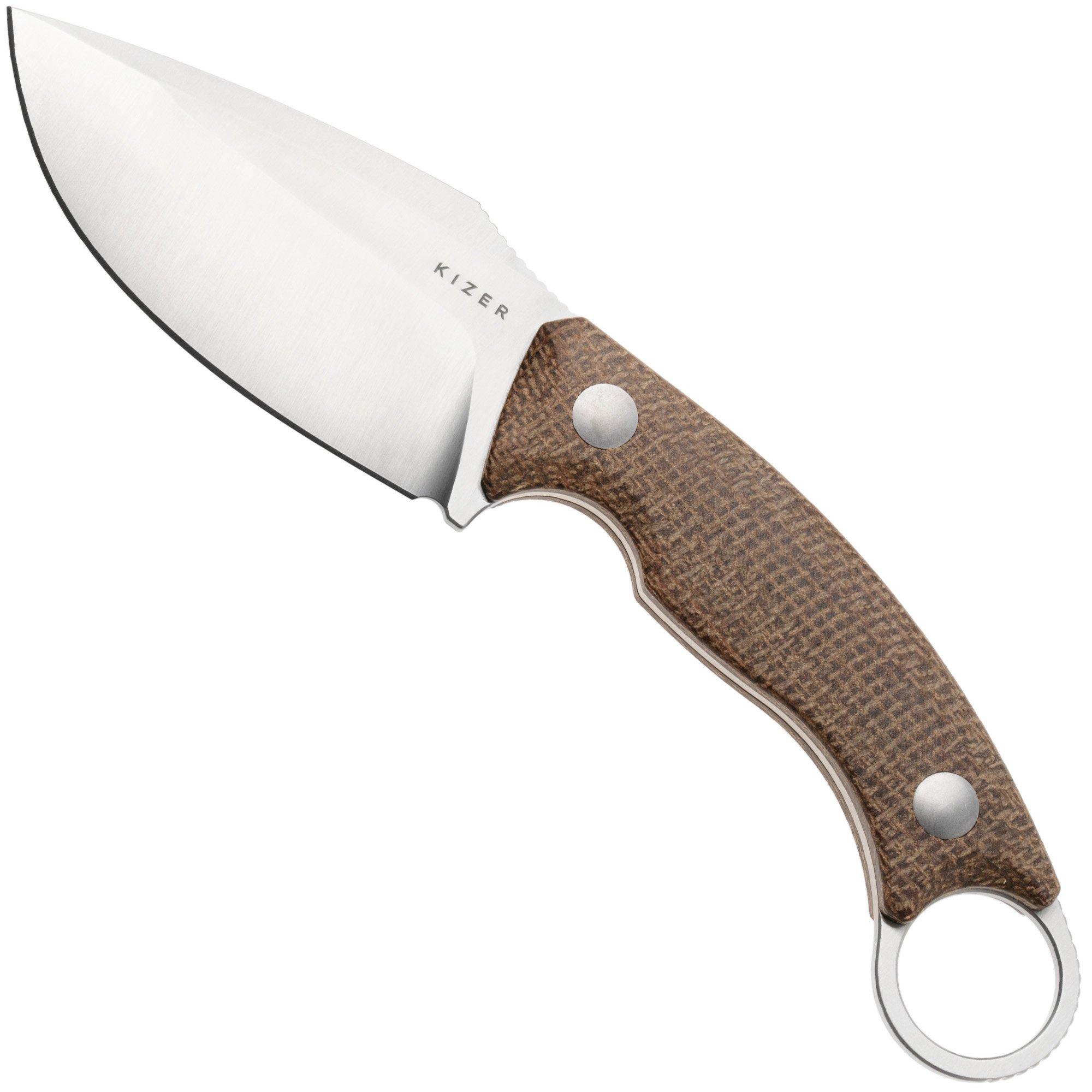 Nóż z głownią stałą Kizer Cabox II, 1128A2, Satin AEB-L, Brown Micarta, projekt Jonathan Styles