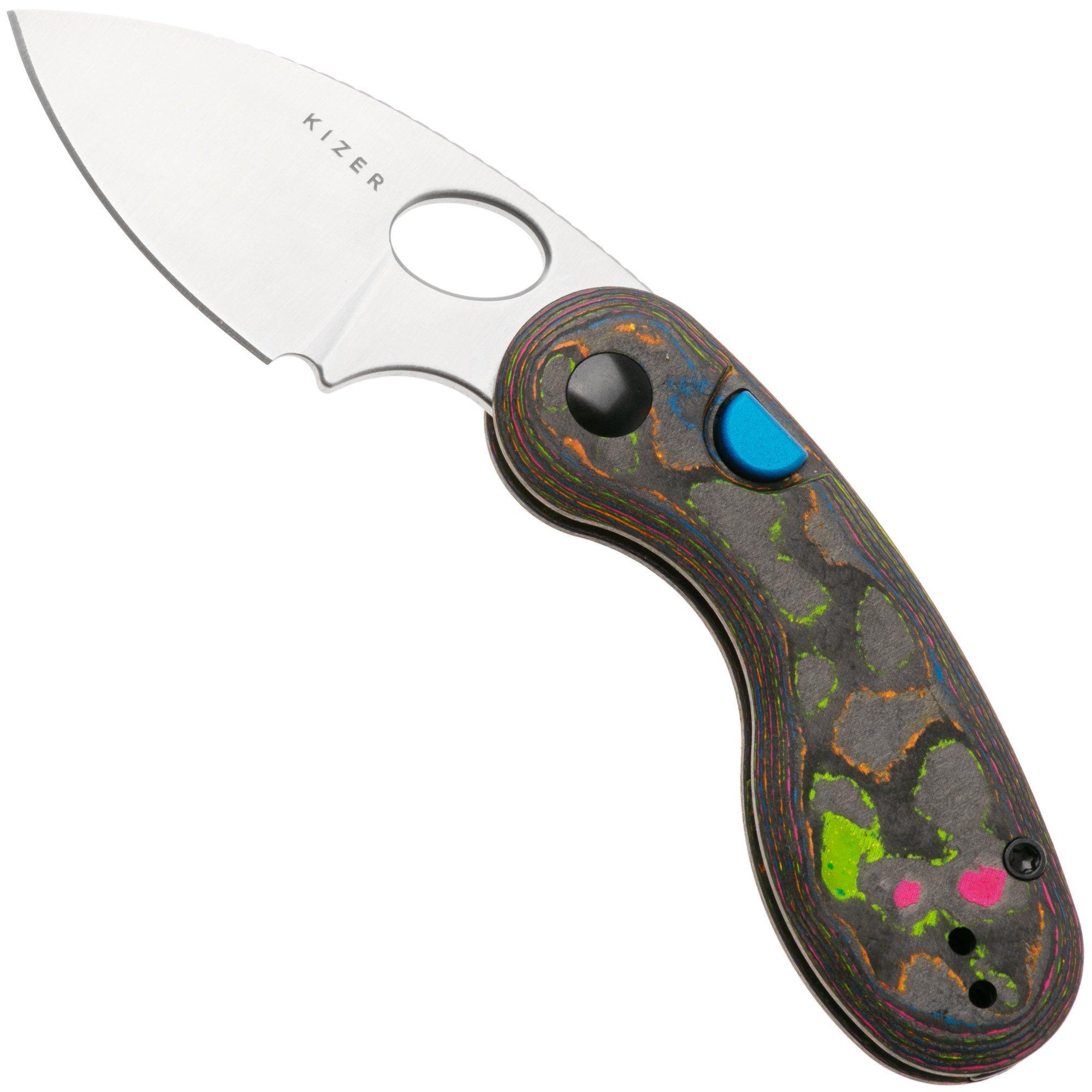 Kizer Microbe Ki2742A1 Satin M390, 80's Camo Carbon, pocket knife, Maksim Epifantsev design