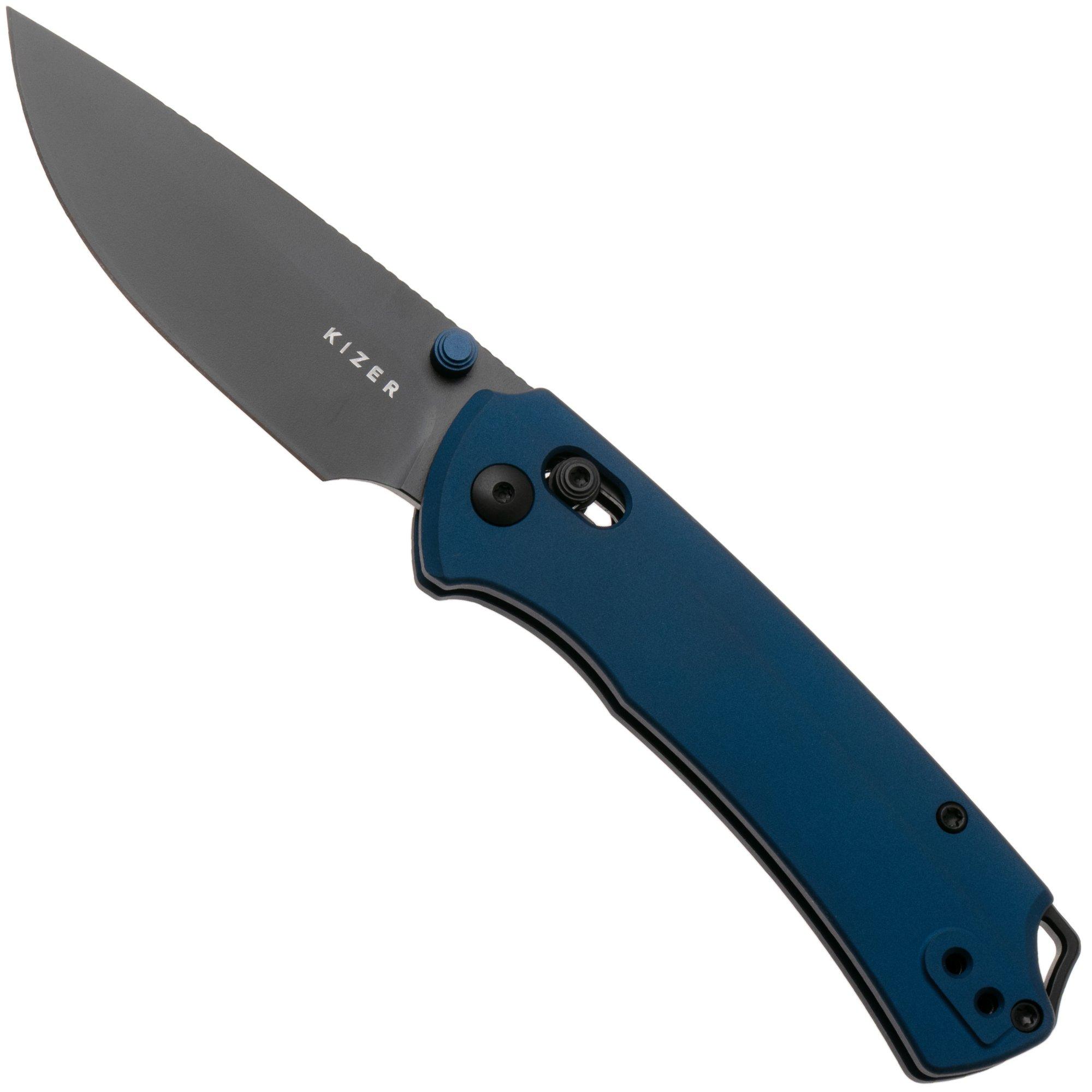 Kizer Task 1 CD KI3490.2CDA2 Black Matte DLC M390, Blue Aluminium, pocket knife, Uli Hennicke design