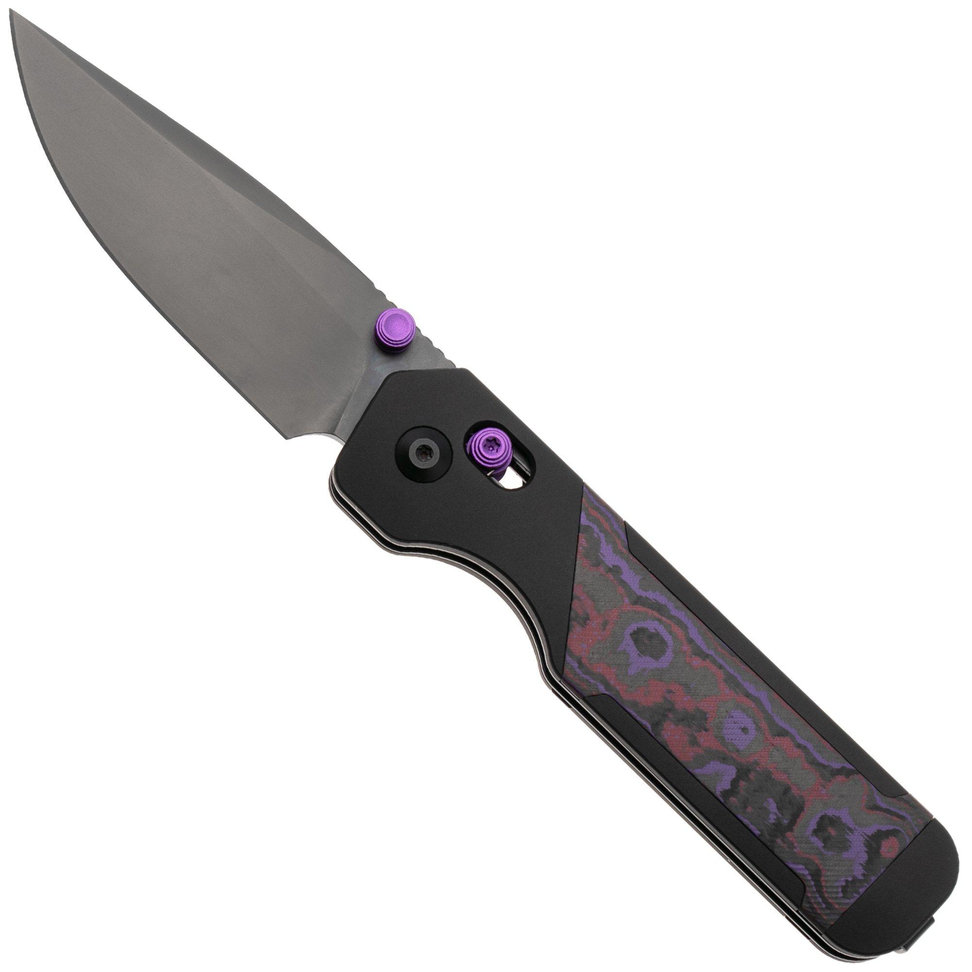 Kizer Militaw 315, Ki3634.31CDA1, Matte DLC Ultra Elmax, Black Aluminum/FatCarbon Purple Haze pocket knife, Jonathan Styles design