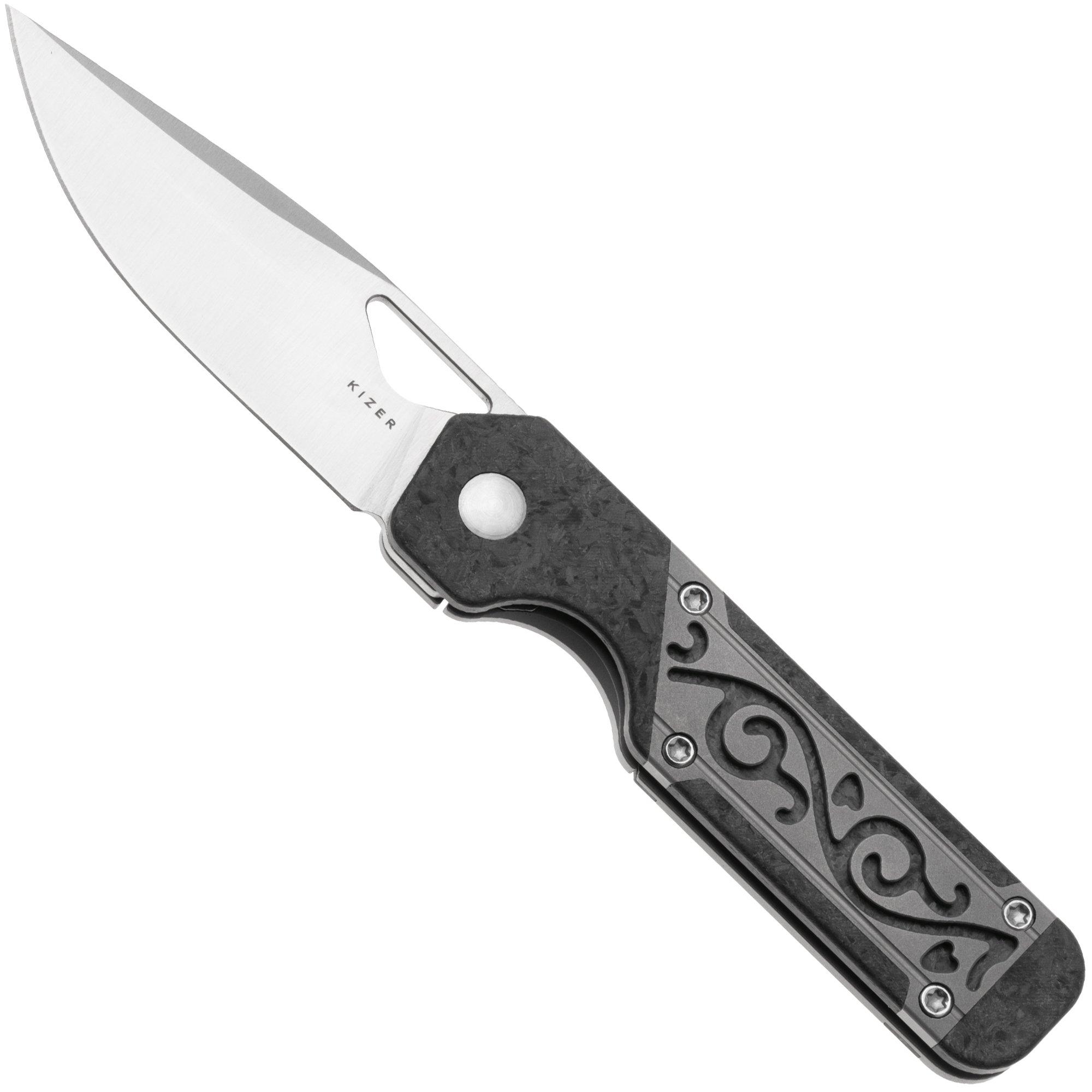 Kizer Mini Militaw Ki3634SA4 Frame Lock, Satin S45VN, Grey Titanium, Carbon Fiber, Taschenmesser, Jonathan Styles Design