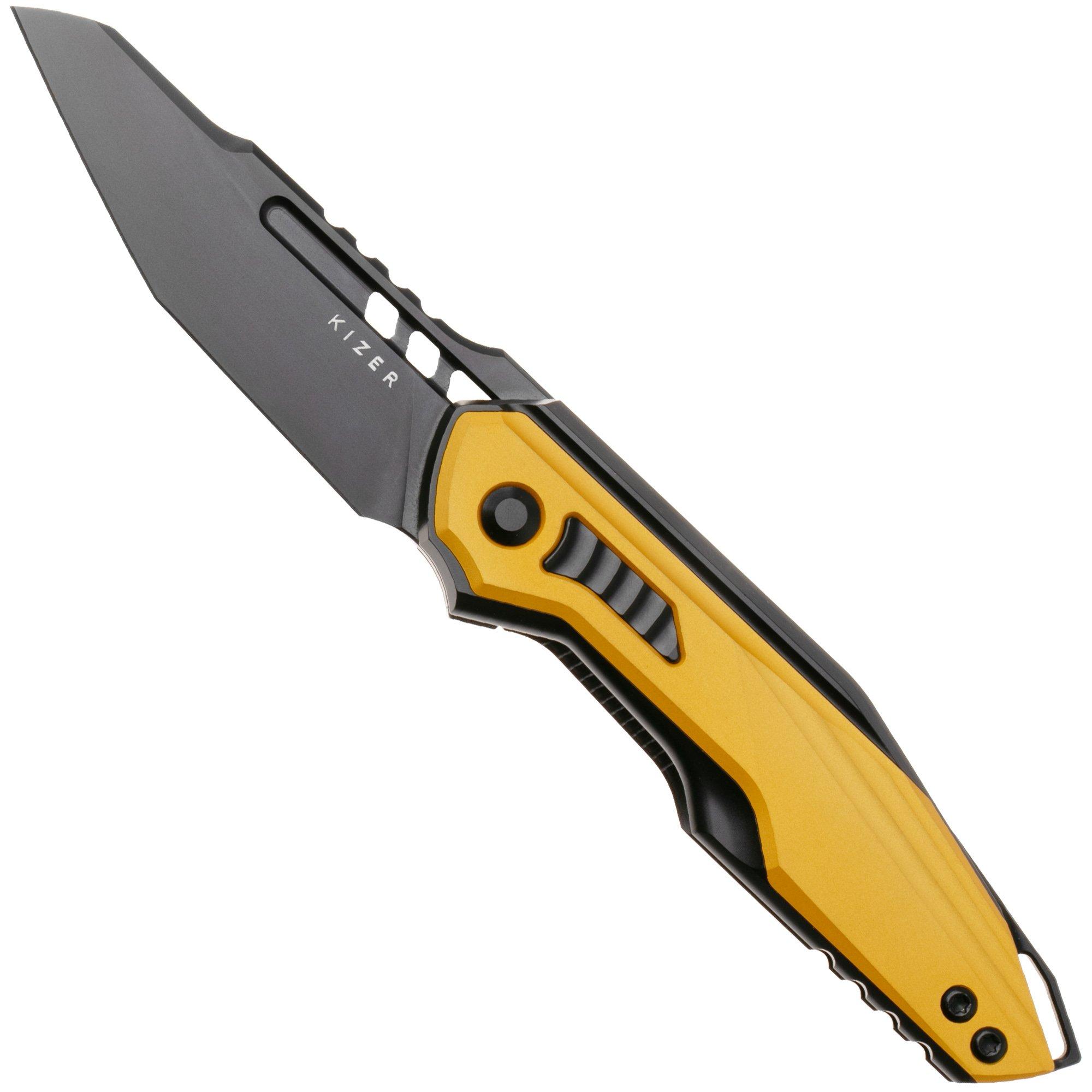 Kizer Zero KI3664A1, Black DLC CPM S35VN, Black Titanium, Yellow Aluminum zakmes, Maciej Torbé design