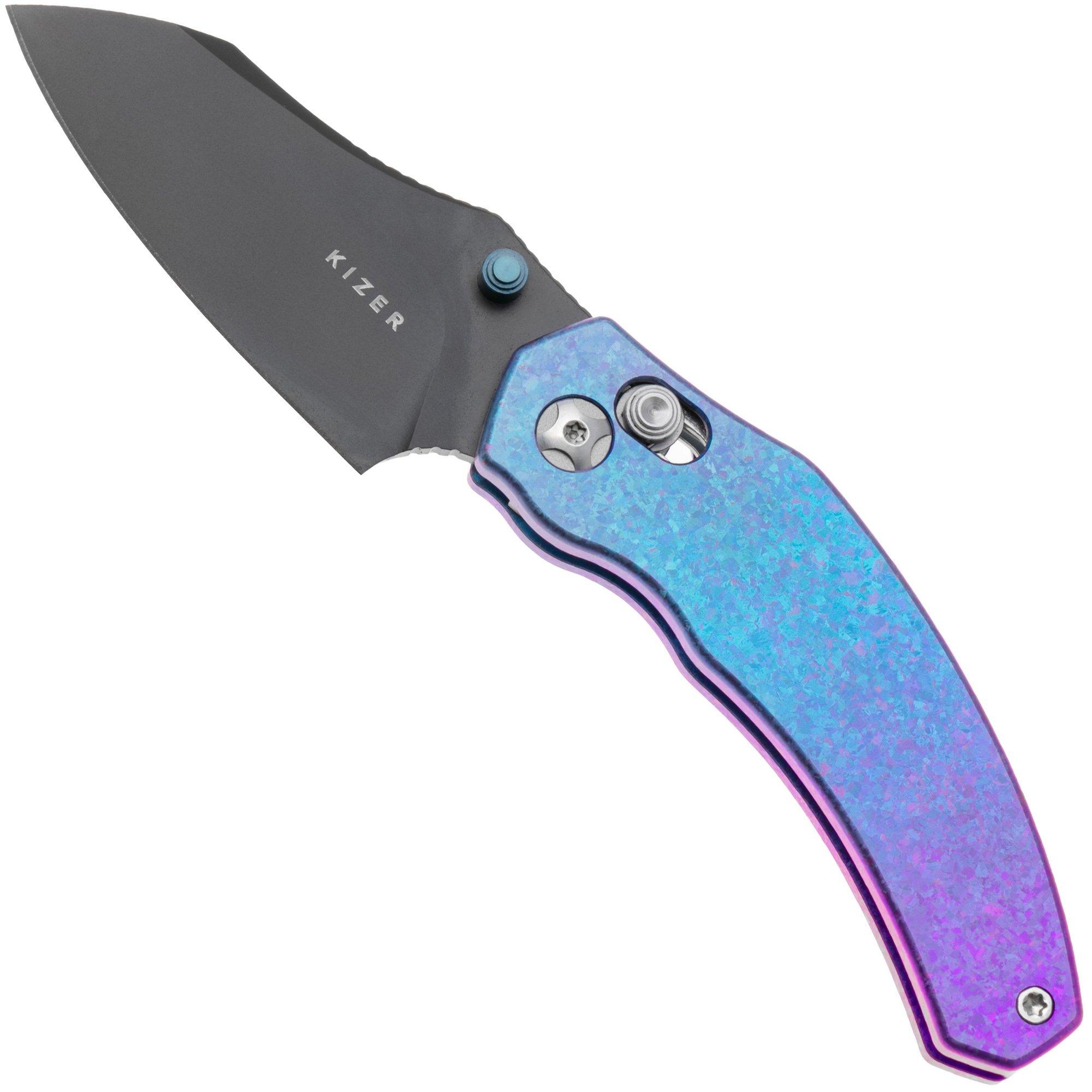 Kizer Mini Bulldog KI3672SA1 Polished DLC S45VN, Blue Purple Titanium, pocket knife, O.SHO design