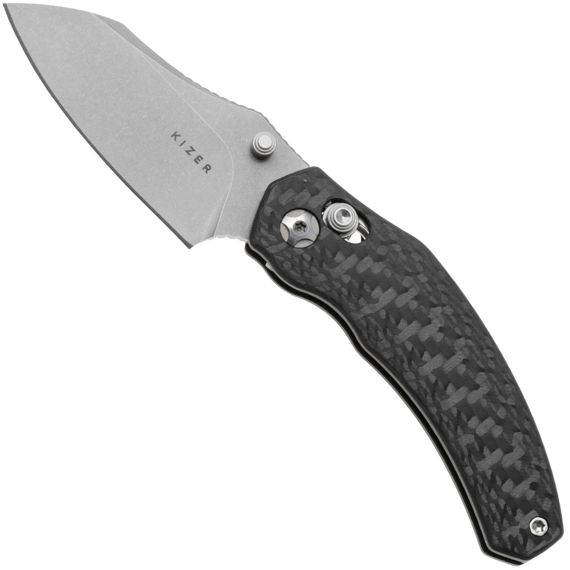 Kizer Mini Bulldog KI3672SA3 Stonewashed S45VN, Carbonfiber, coltello da tasca, O.SHO design