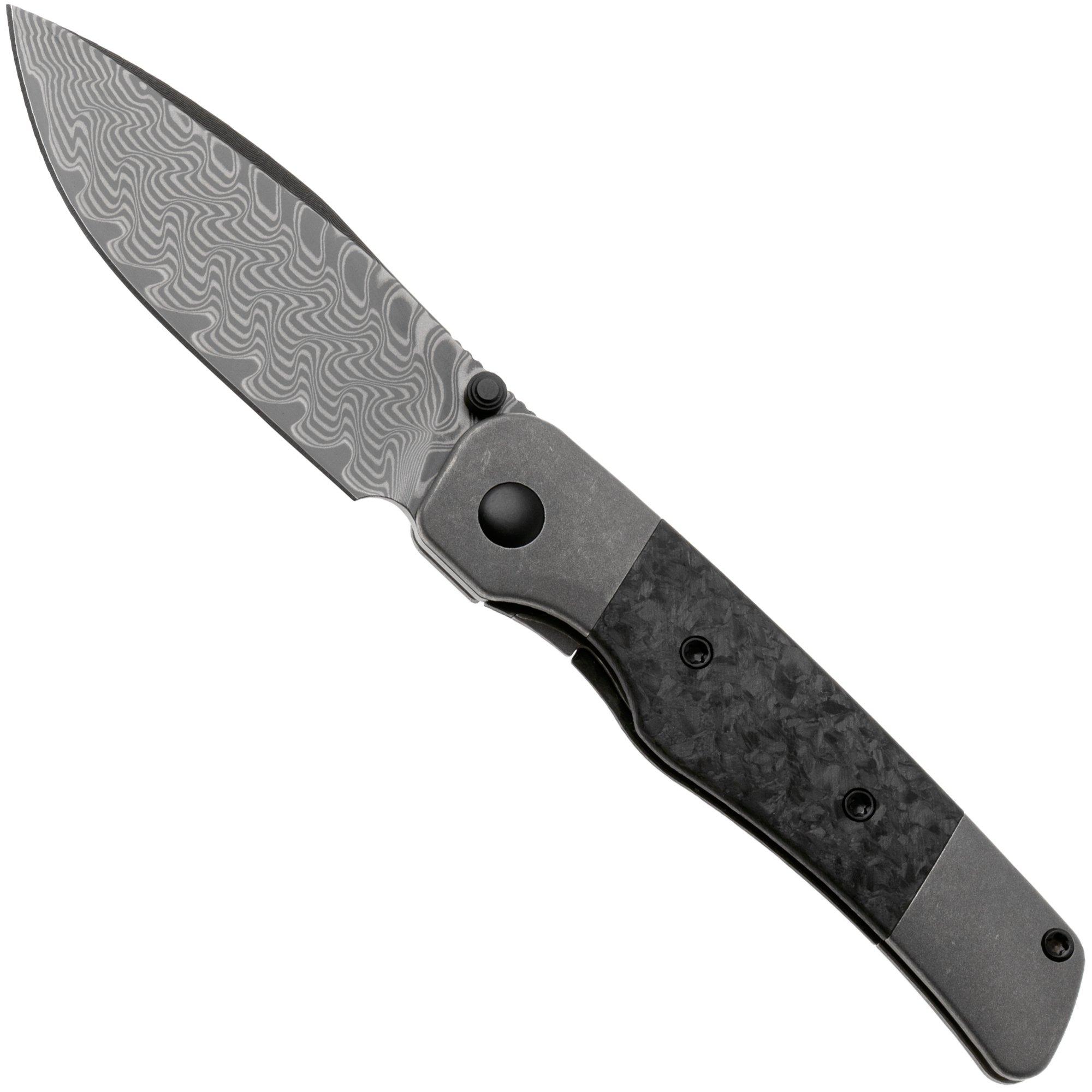 Kizer Coywolf KI3685A1 Acid Washed Damascus, Titanium & Carbon Fiber, couteau de poche, Derek Sharon design